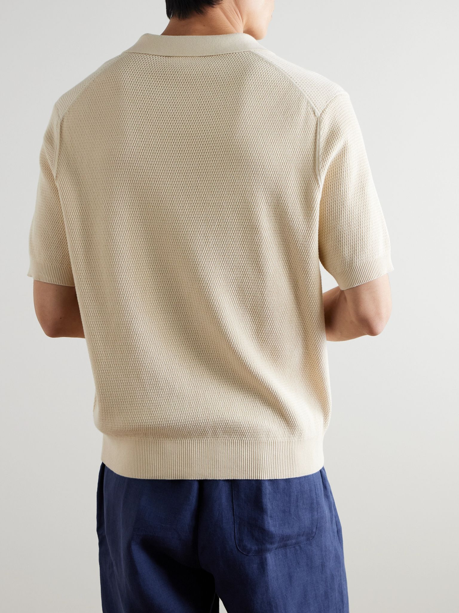 Cotton-Mesh Polo Shirt Ecru - 3