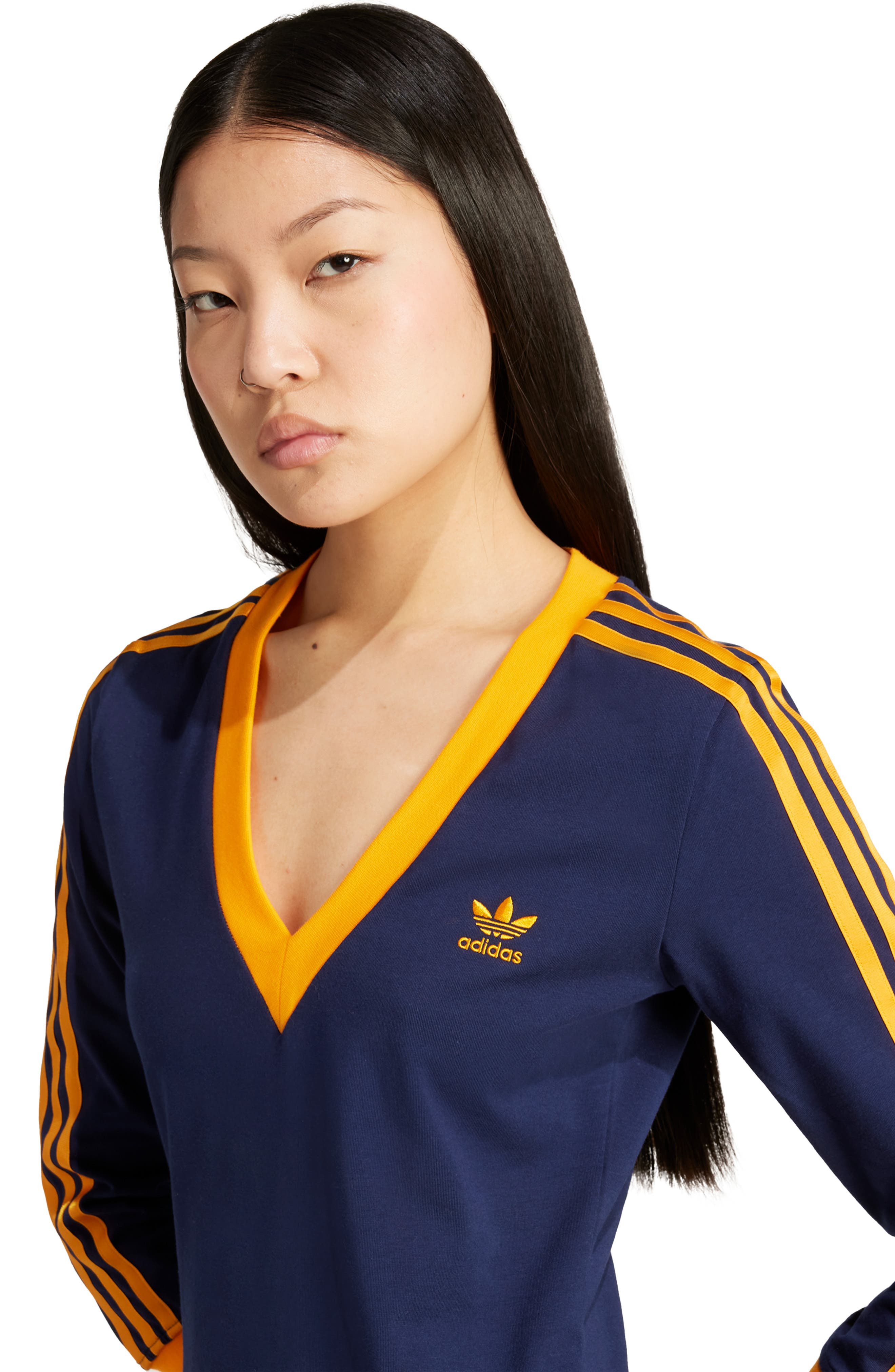 adidas Adicolor Classics 3-Stripes Maxi Dress in Night Indigo/Crew Orange at Nordstrom - 6