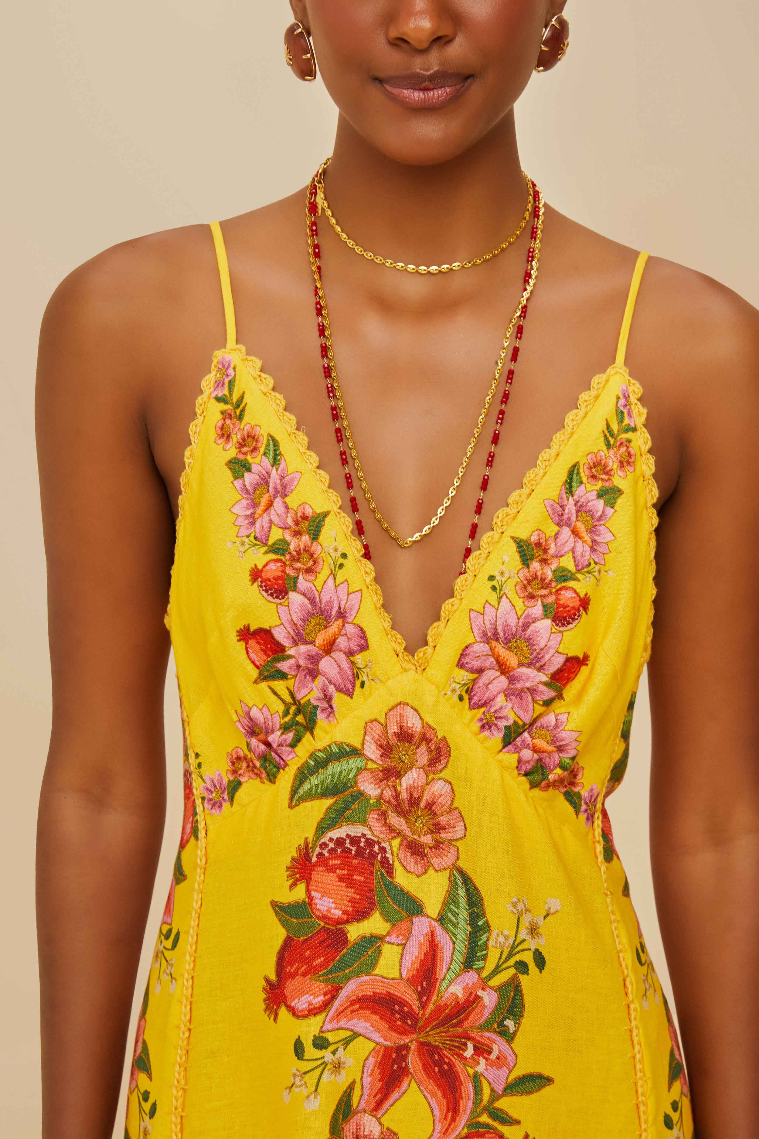 Yellow Summer Fruit Scarf Lenzing™ Ecovero™ Euroflax™ Maxi Dress - 2