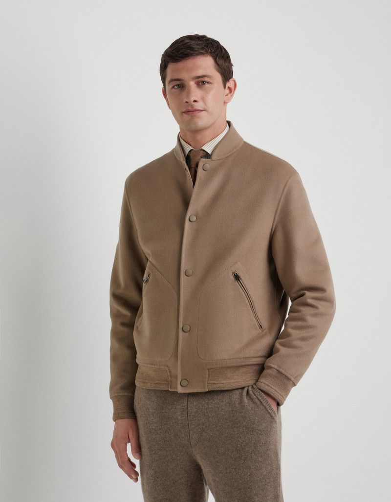 BEIGE DOUBLE CASHMERE AND WOOL 3 IN 1 BOMBER JACKET 3