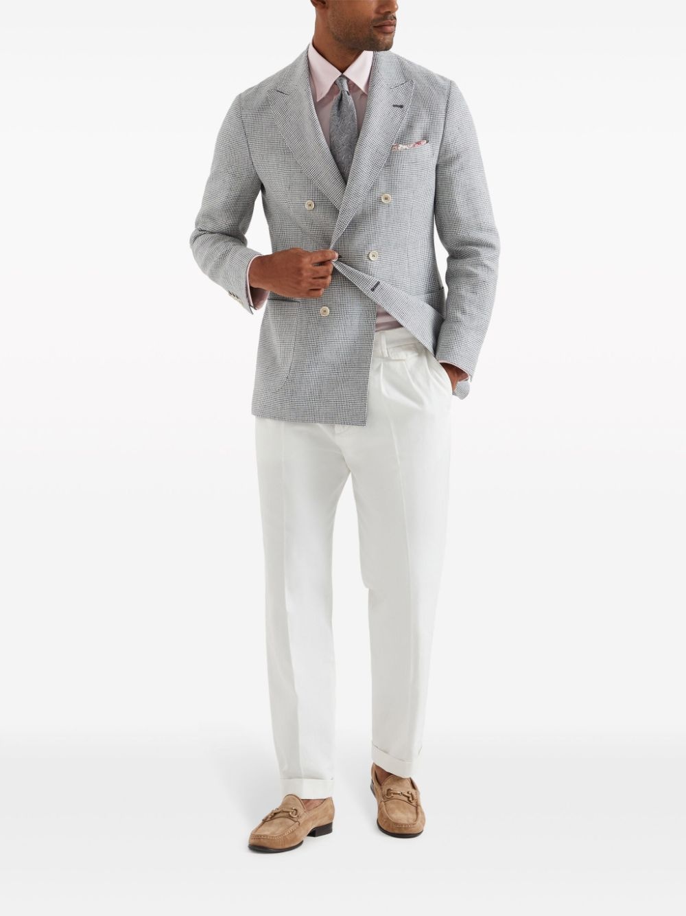 puppytooth double-breasted linen blazer - 2