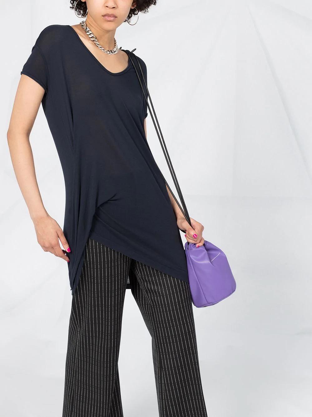 draped long-line T-shirt - 5