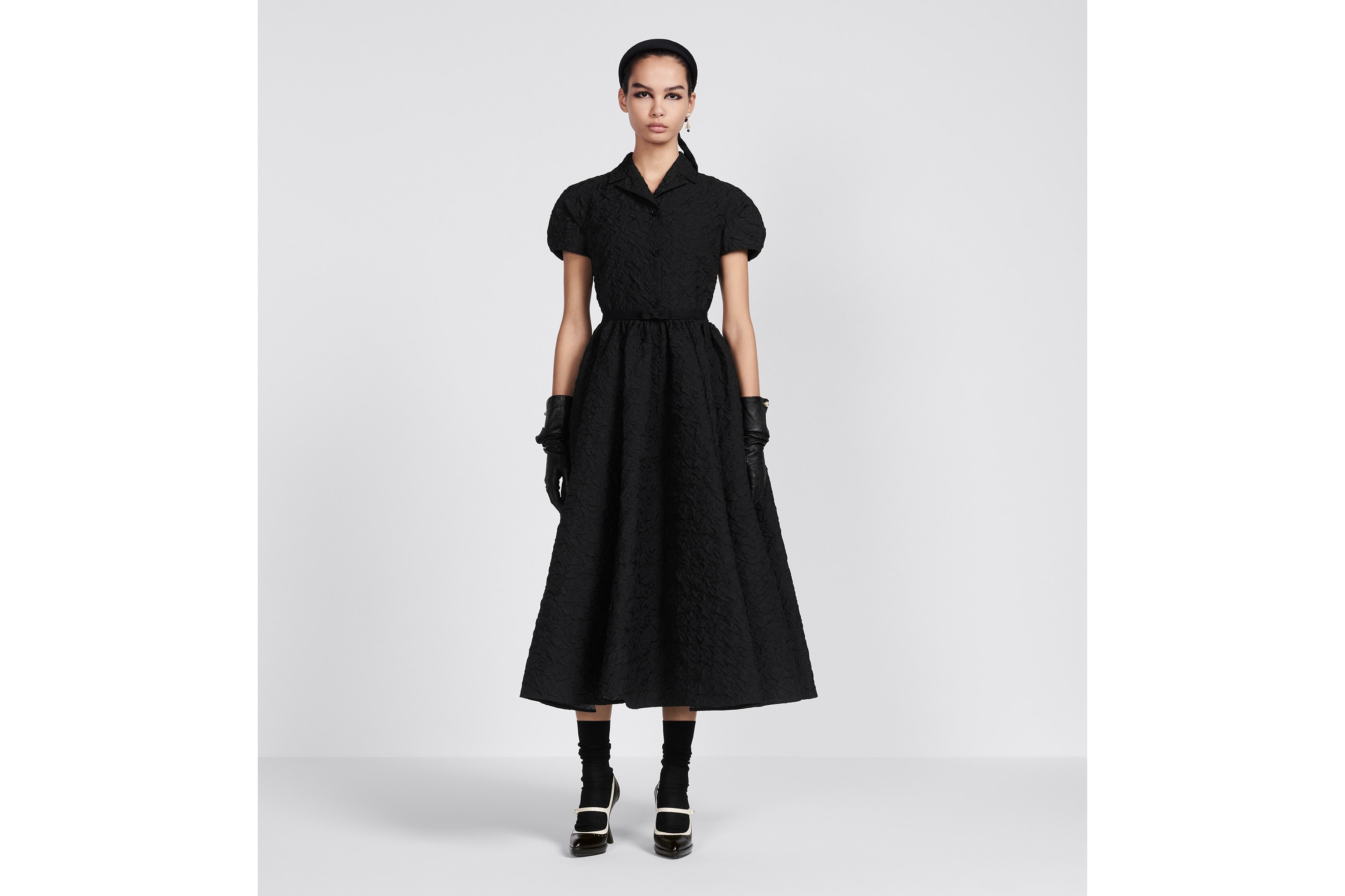 Flared Mid-Length Dress with Puff Sleeves - 4