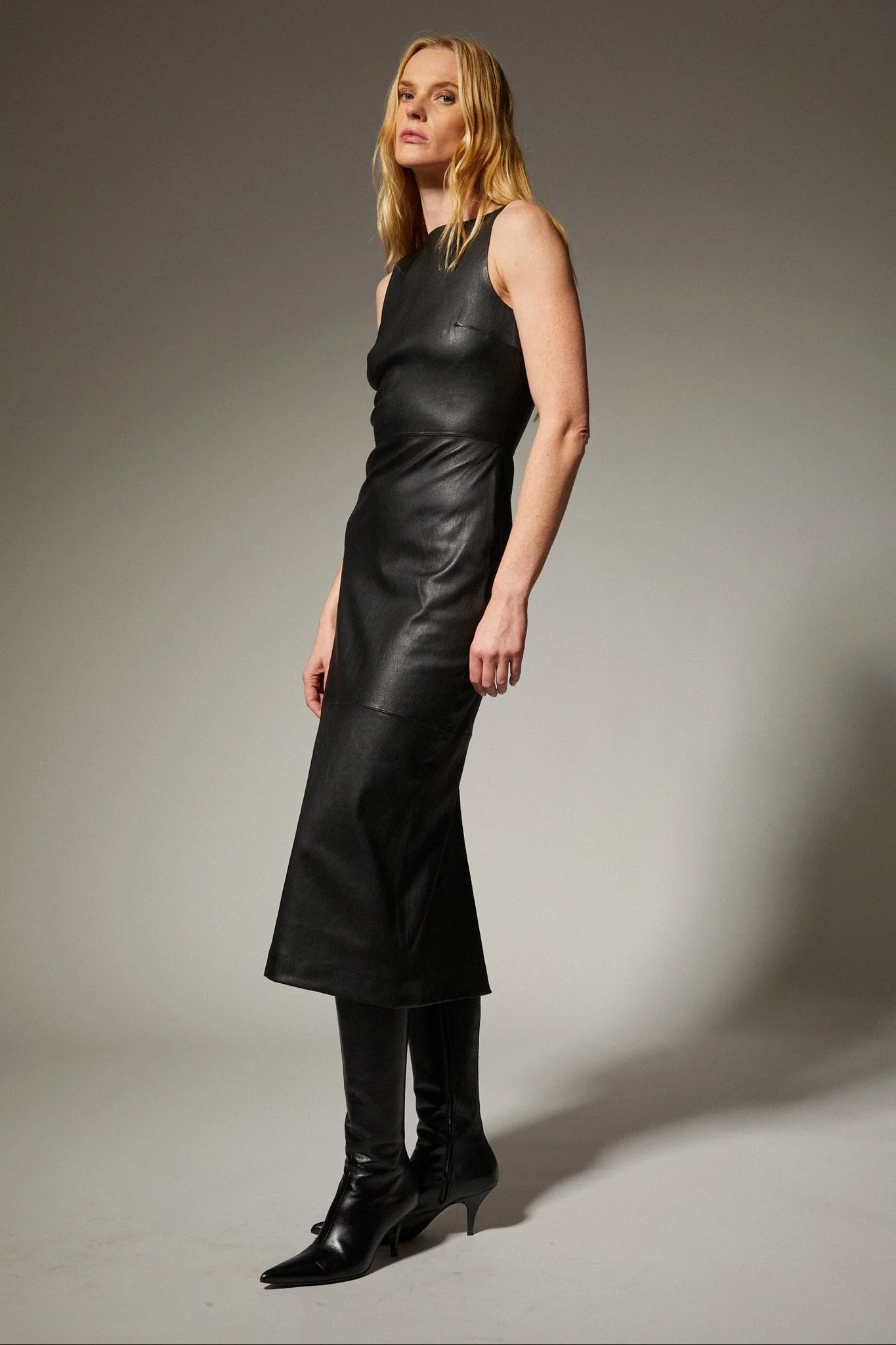 LILAH LEATHER MIDI DRESS - 1