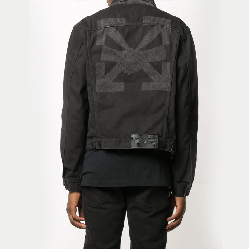 Off-White Arrows Logo Printed Denim Jacket Men Black OMYE054F20DEN0021007 5