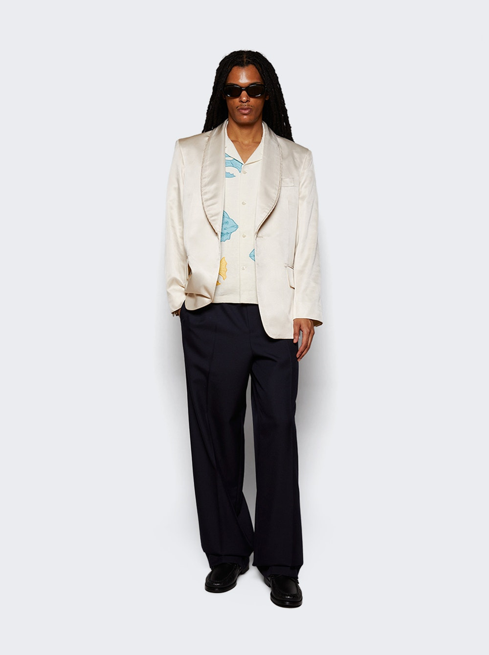 Roping Shawl Collar Tuxedo Jacket Ecru - 2