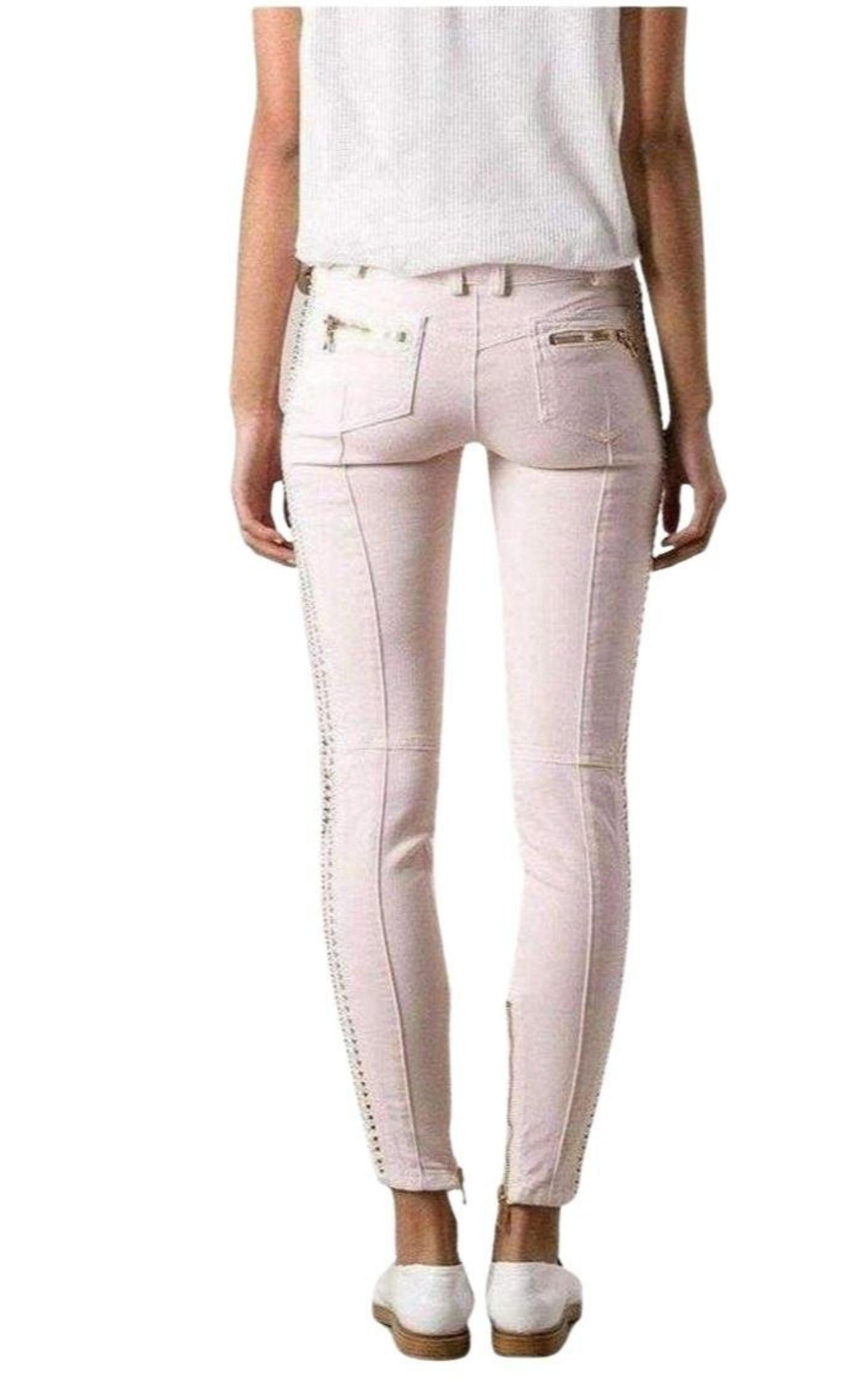 Low Rise Lace Chains Biker Jeans - 3