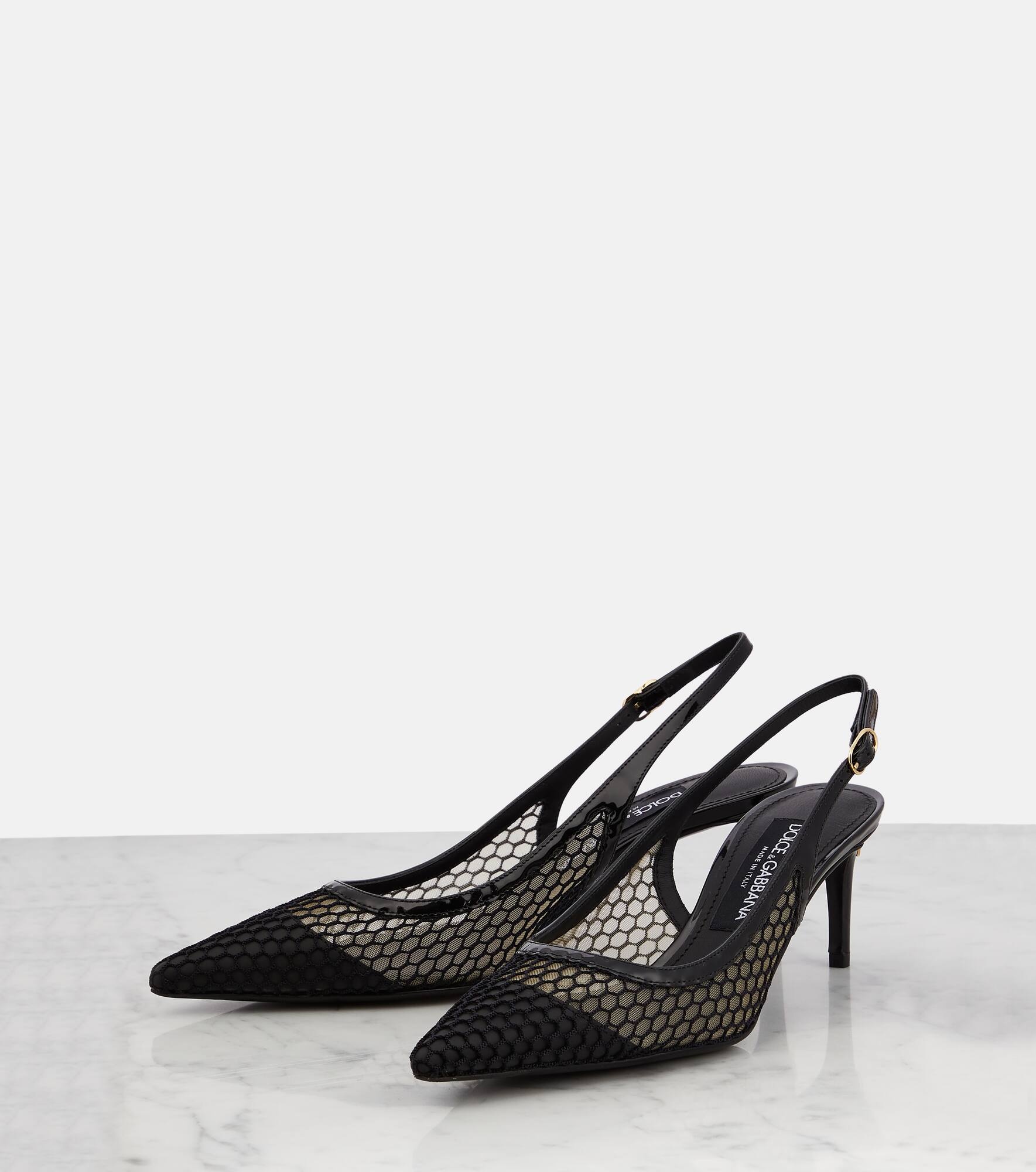 Mesh-trimmed leather slingback pumps - 5