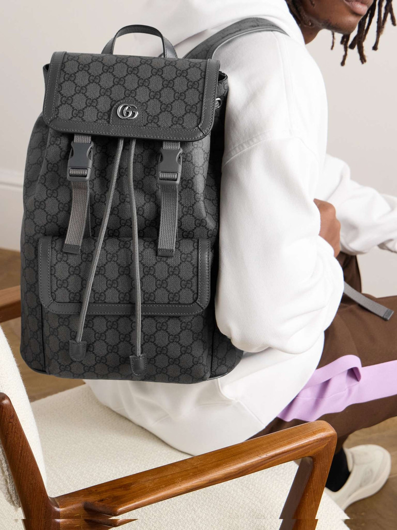 GUCCI Ophidia Leather-Trimmed Monogrammed Coated-Canvas Backpack outlook