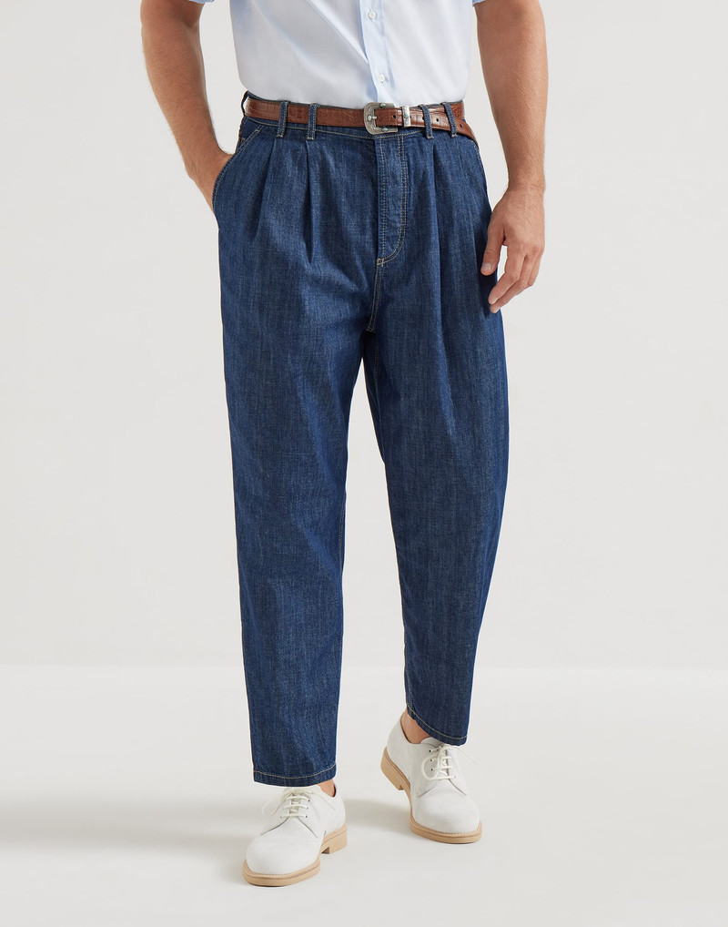 Lightweight denim iconic fit five-pocket trousers with double pleats 2