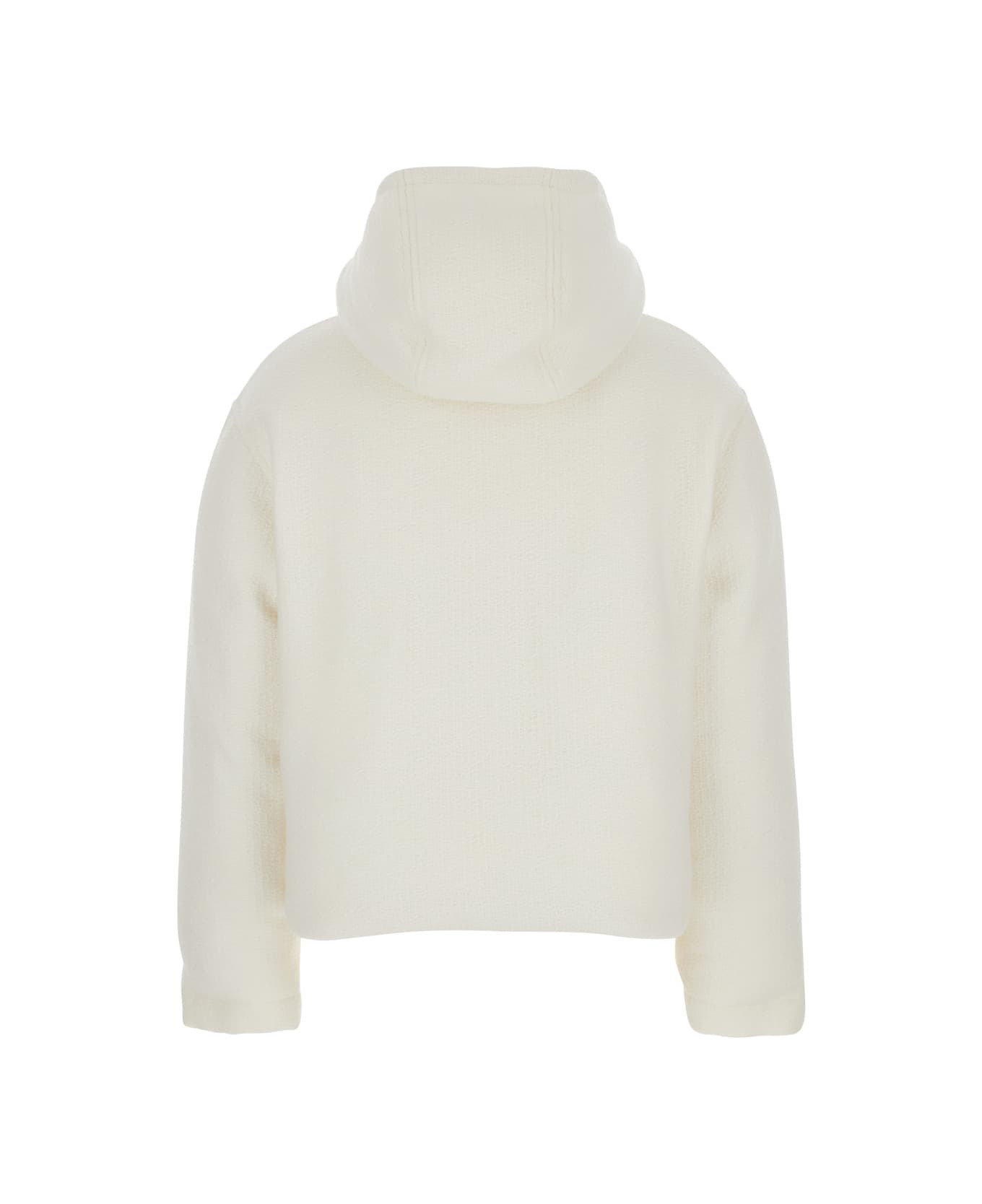 White Wool Bomber Jacket With Fixed Hood And Logo Lettering On The Front - 2
