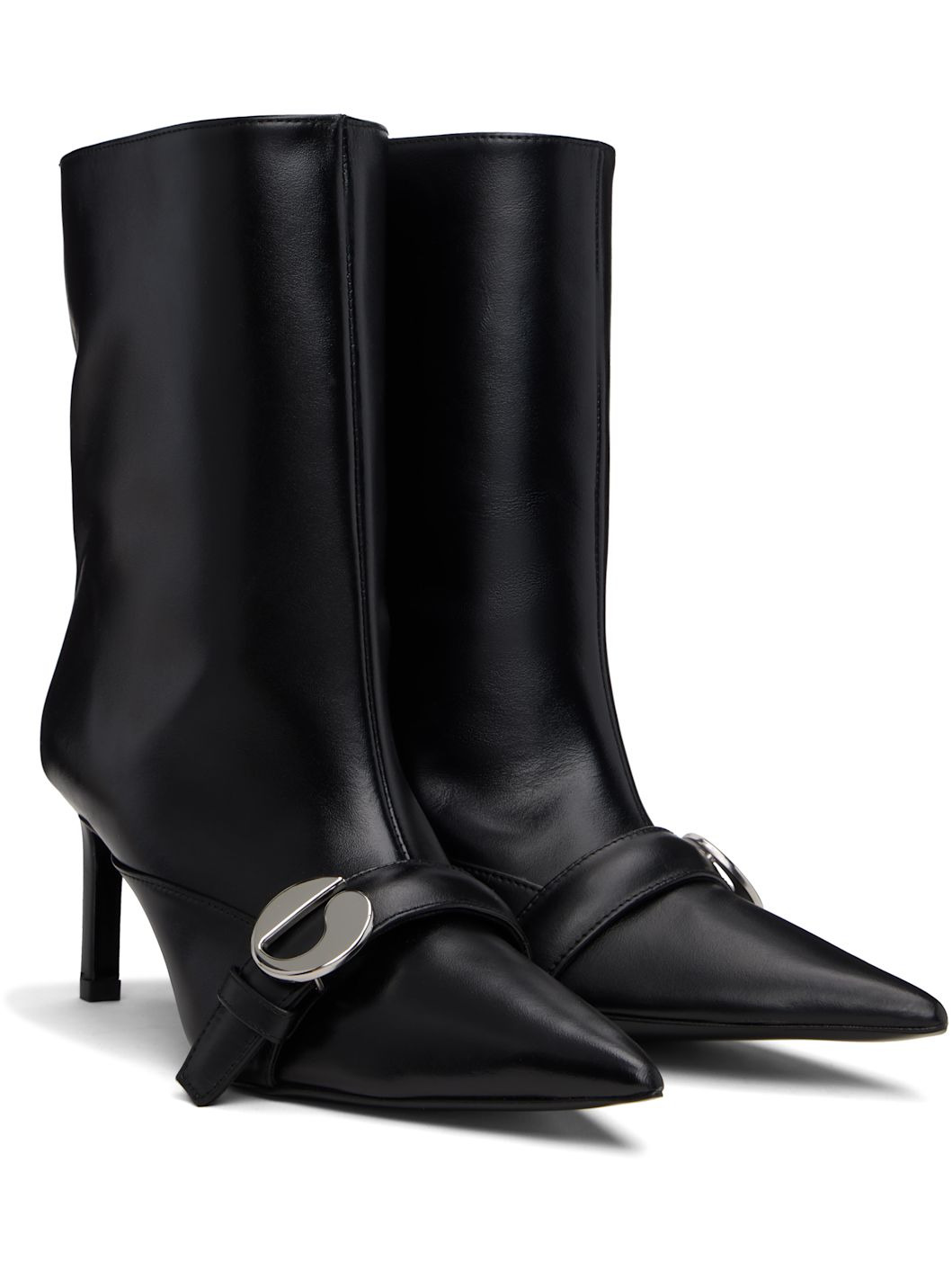 Black Ankle Heeled Belt Boots - 4