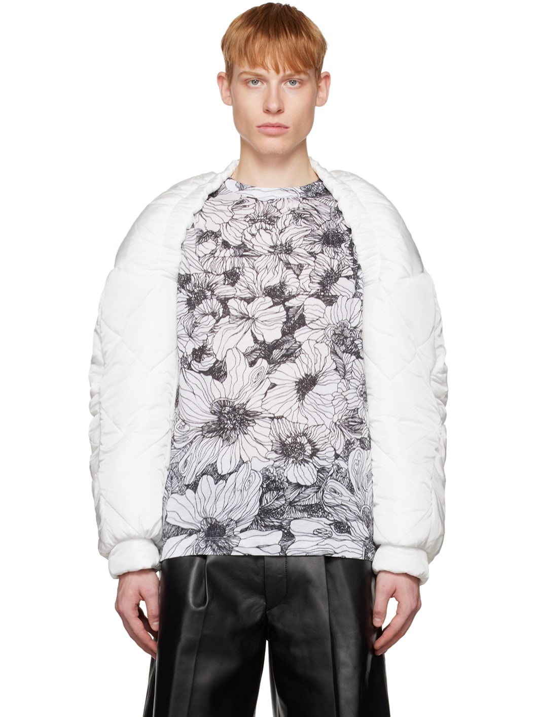 White Quilted Down Jacket - 1