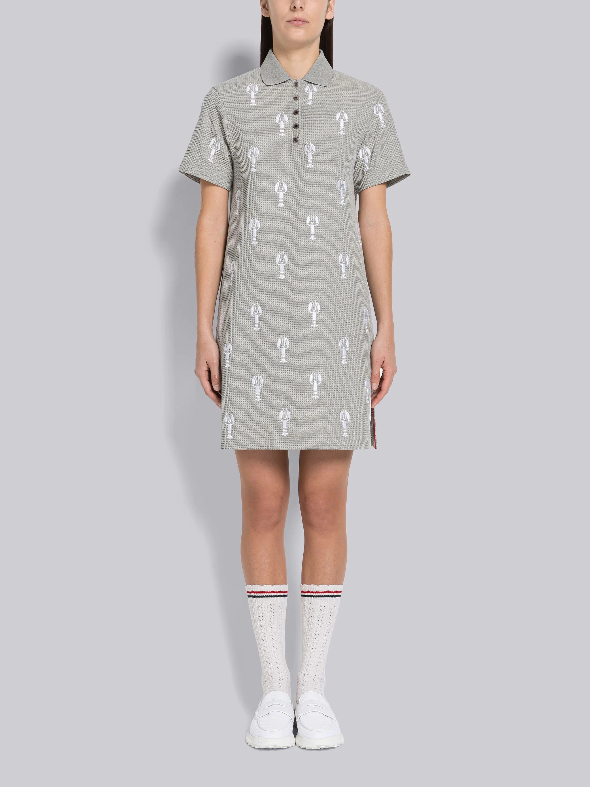 Textured Check Lobster Half Drop Short Sleeve Polo Dress - 1