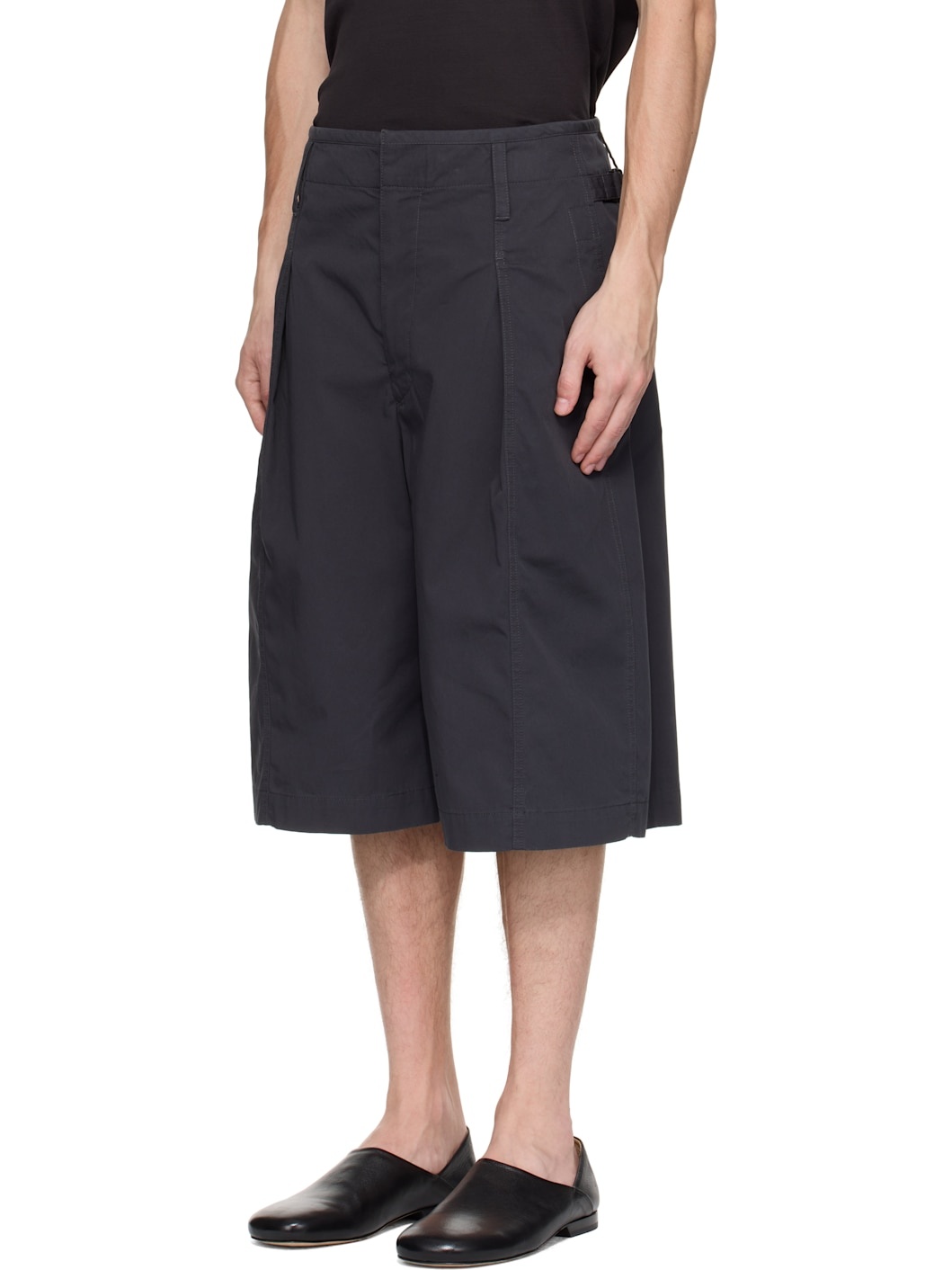 Gray Maxi Pleated Bermuda Shorts - 4