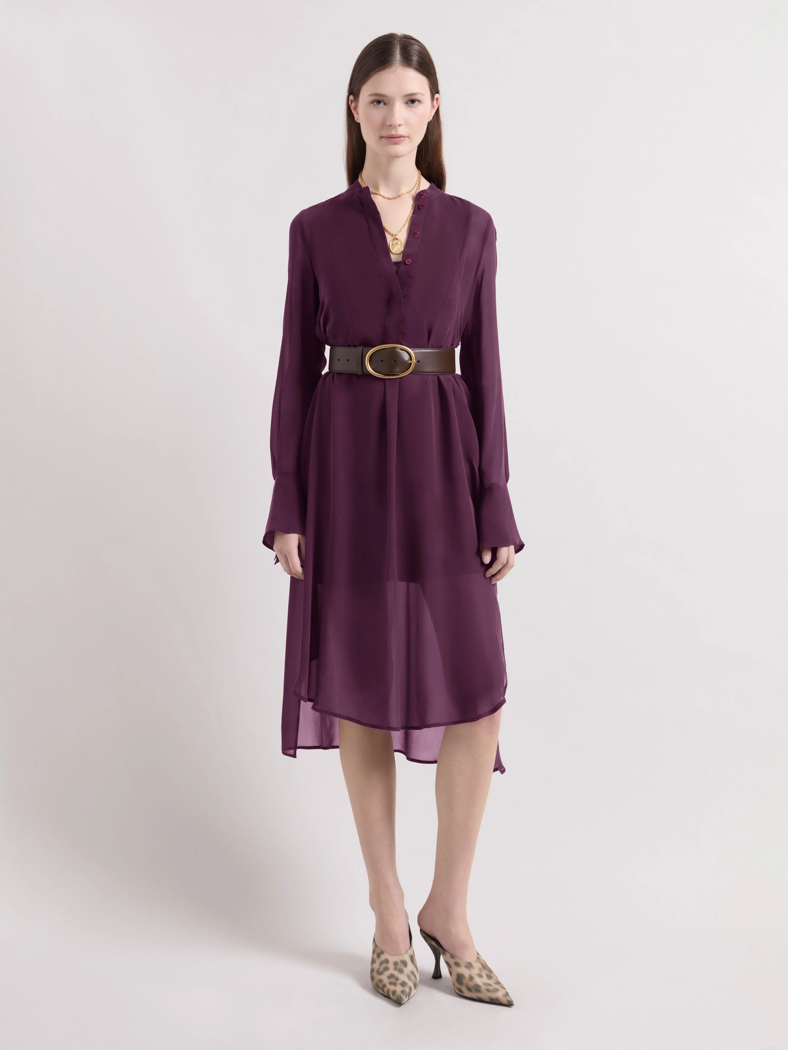 Burgundy Midi Silk Dress - 1