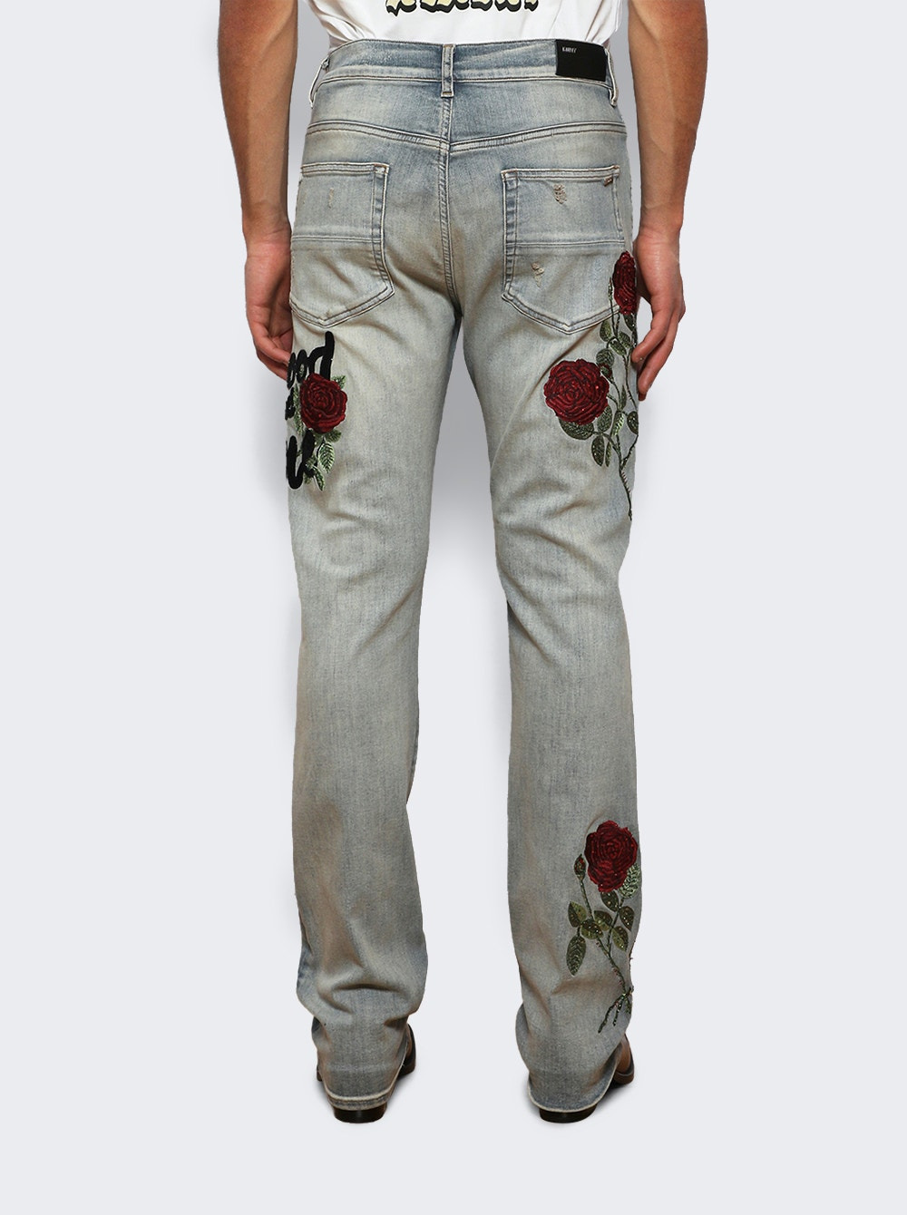 Floral Sequin Repaired Slim Jean Antique Indigo - 4