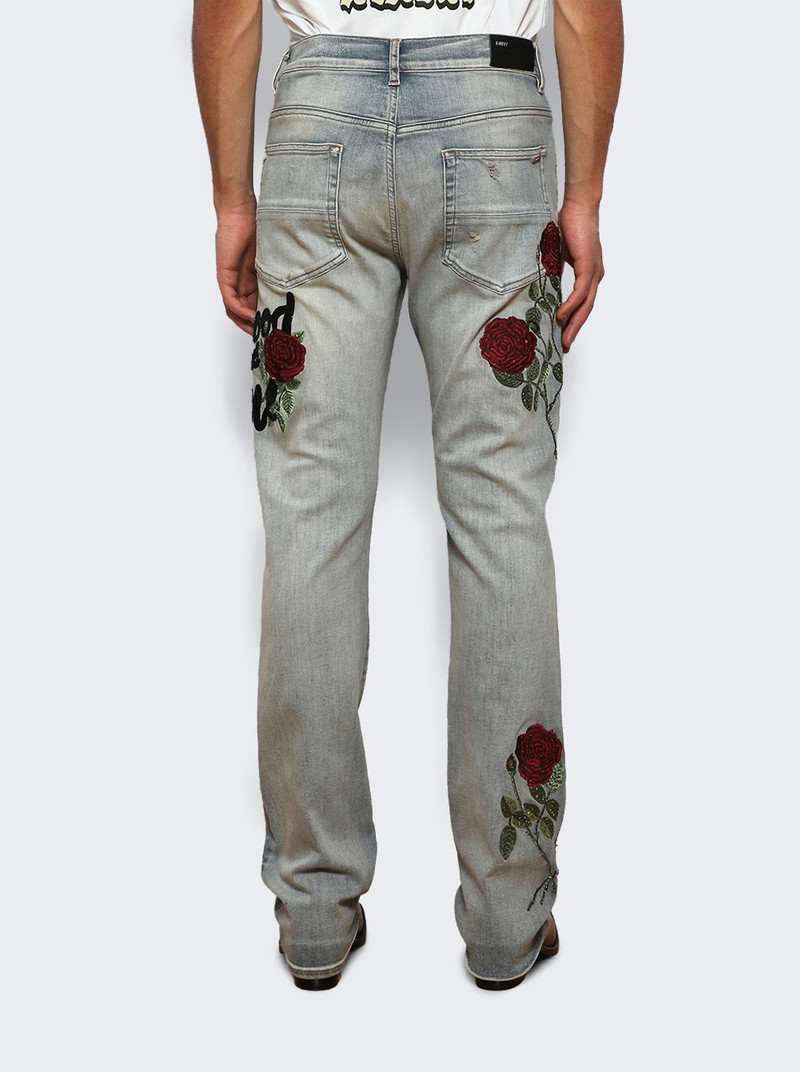 Floral Sequin Repaired Slim Jean Antique Indigo 4