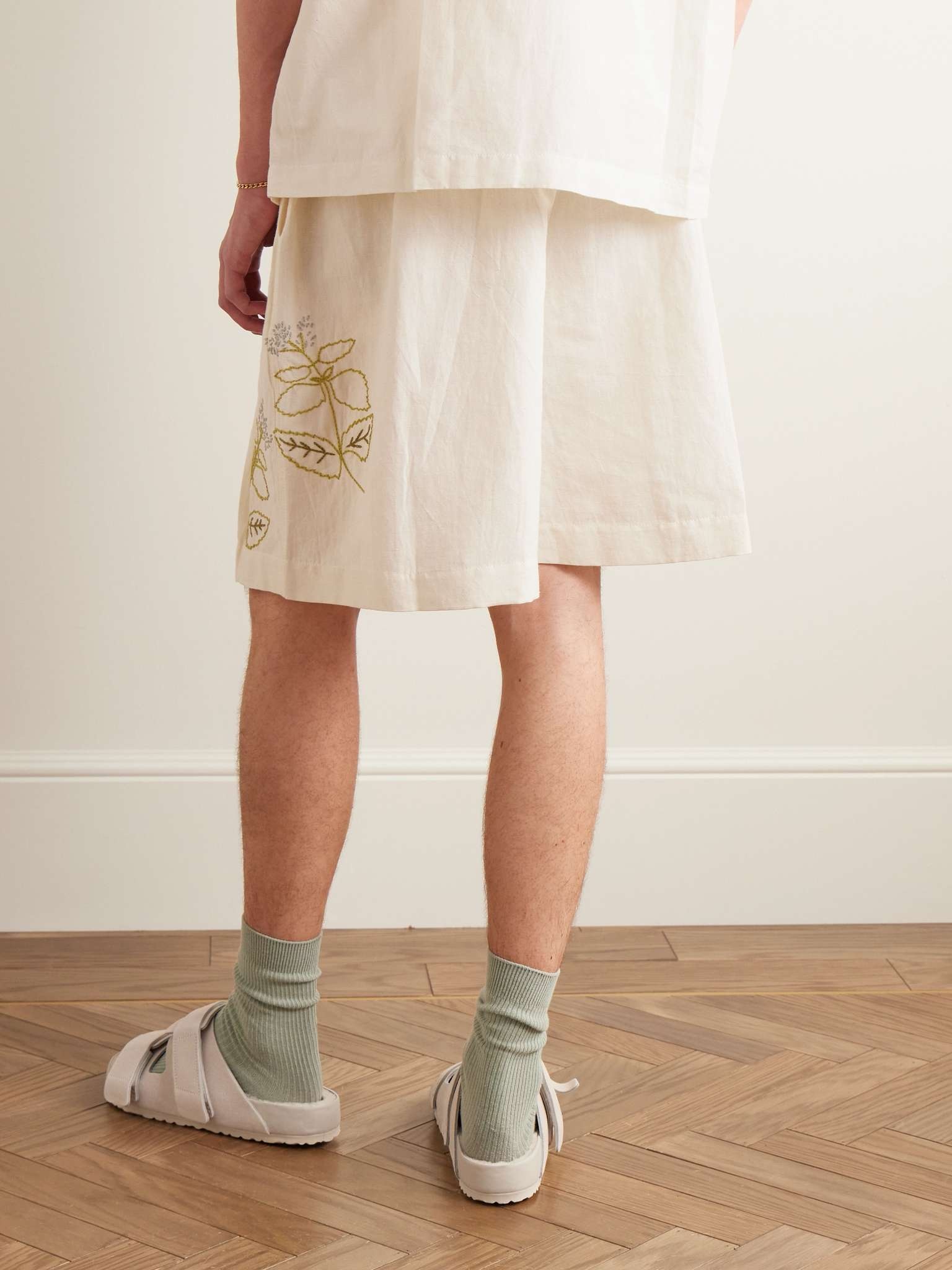 Bridge Wide-Leg Embroidered Cotton and Linen-Blend Drawstring Shorts - 3