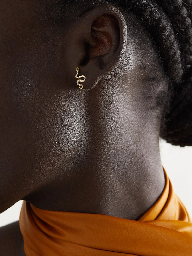 ILEANA MAKRI Little Snake 18-karat Gold, Diamond And Tsavorite Earrings outlook