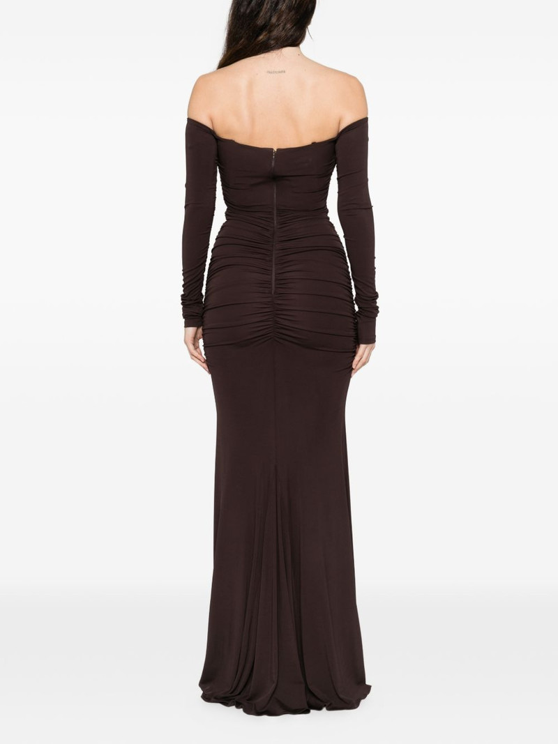 off-the-shoulder gathered maxi dress 4
