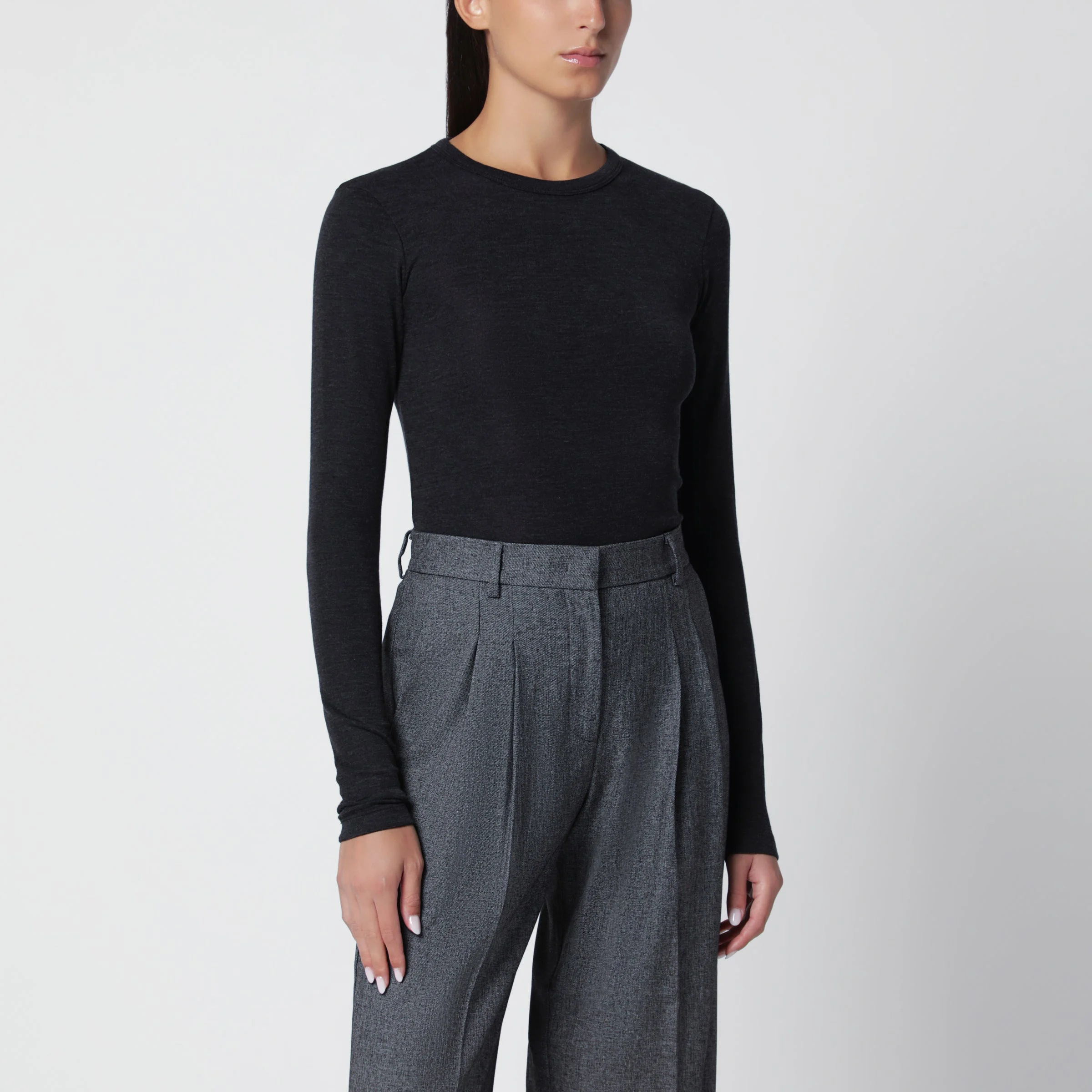 Anthracite grey mélange wool sweater - 1