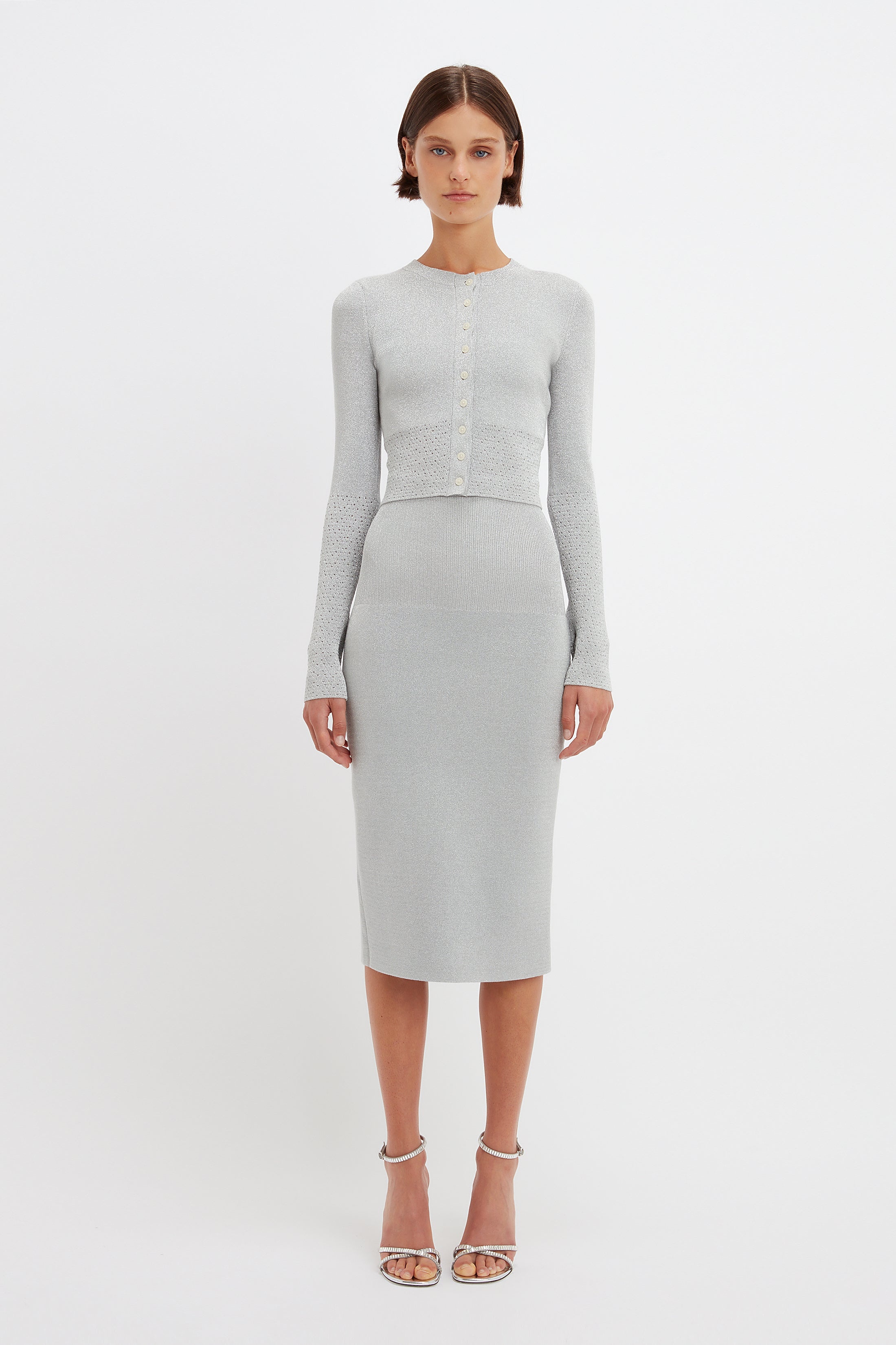 VB Body Cropped Fitted Cardigan in Silver - 2