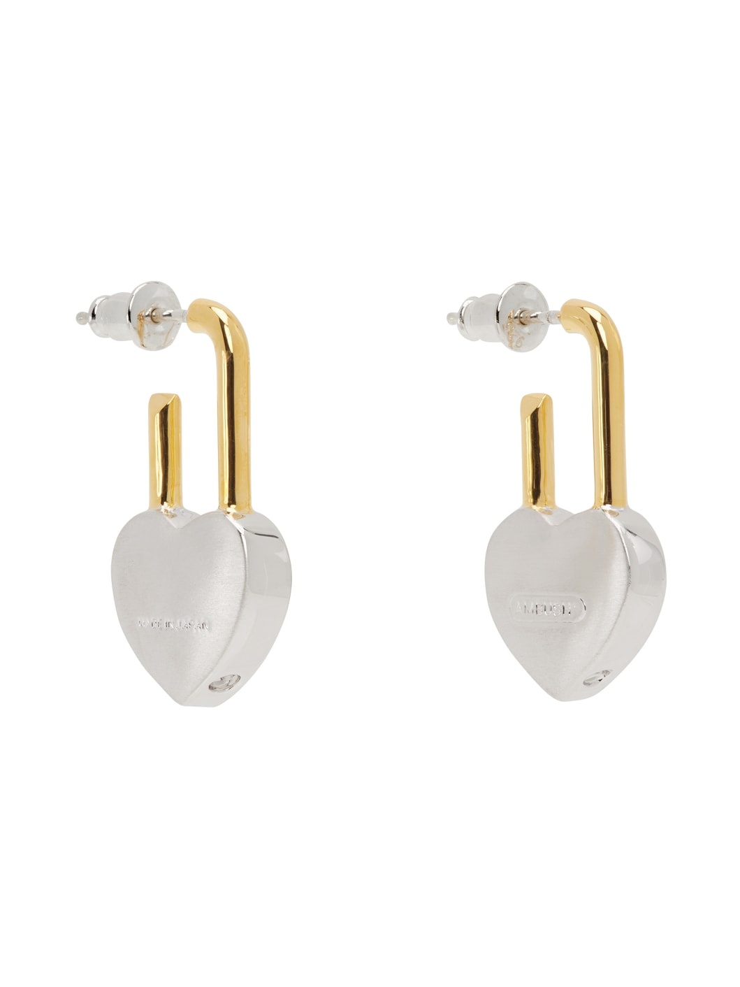 Silver & Gold Small Heart Padlock Earrings - 2