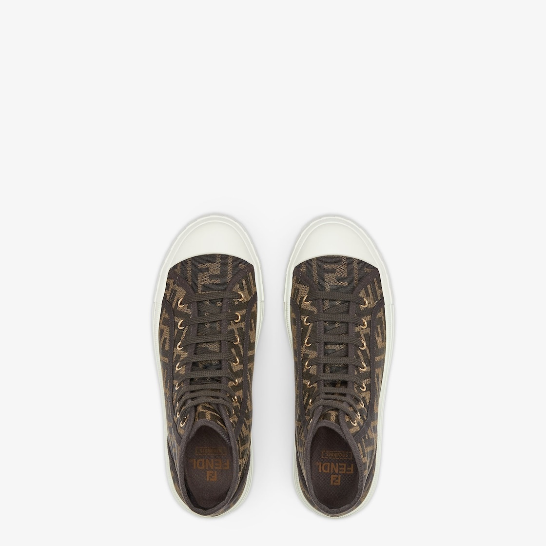 Compact, light design Fendi Domino sneakers. Made of canvas with jacquard FF motif in shades of brow - 4