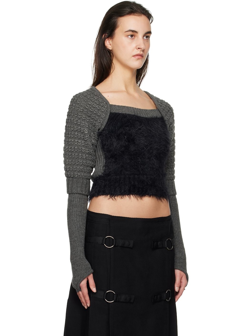 Gray & Black Furry Chunky Knit Sweater - 2