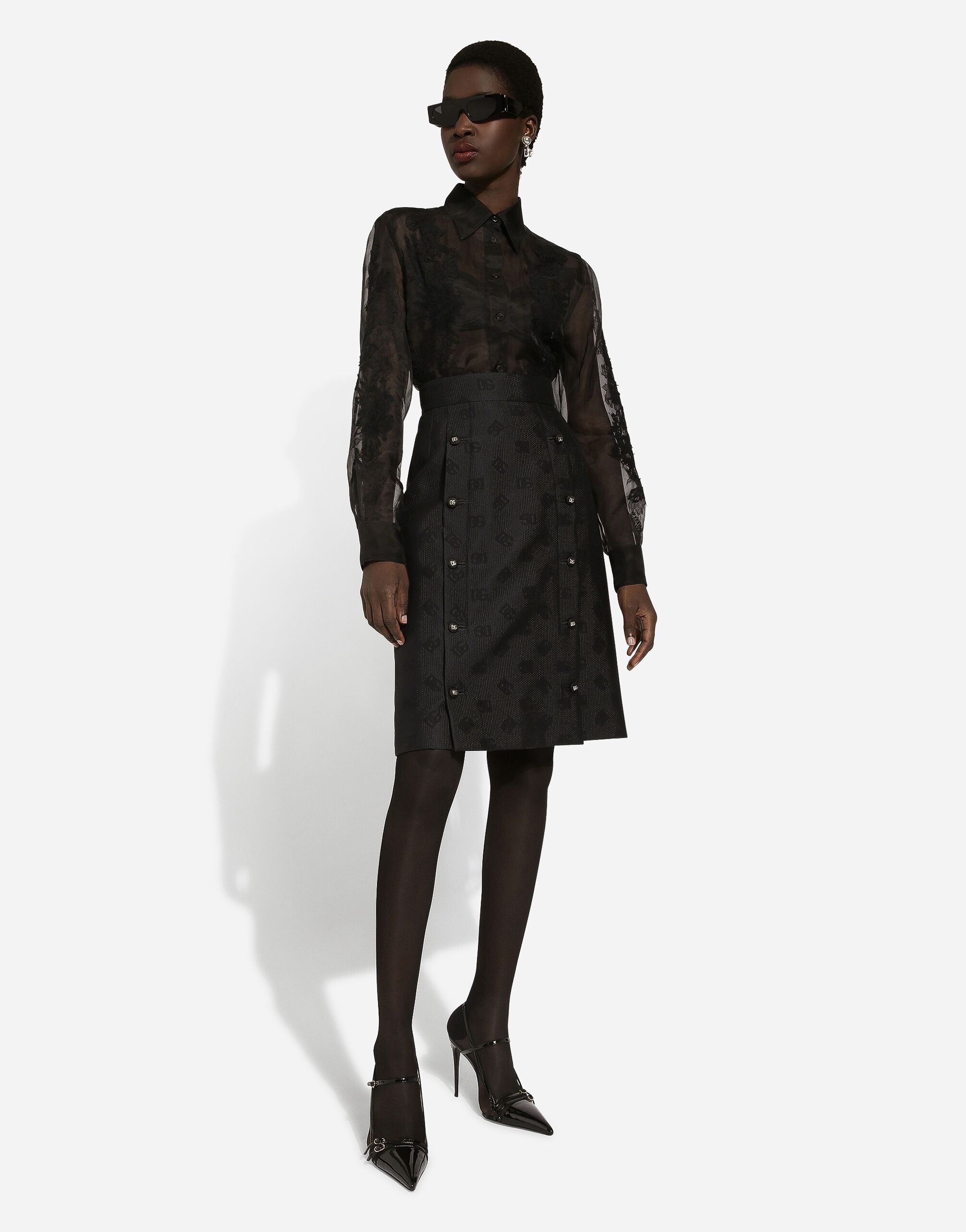 Organza shirt with lace appliqués - 5