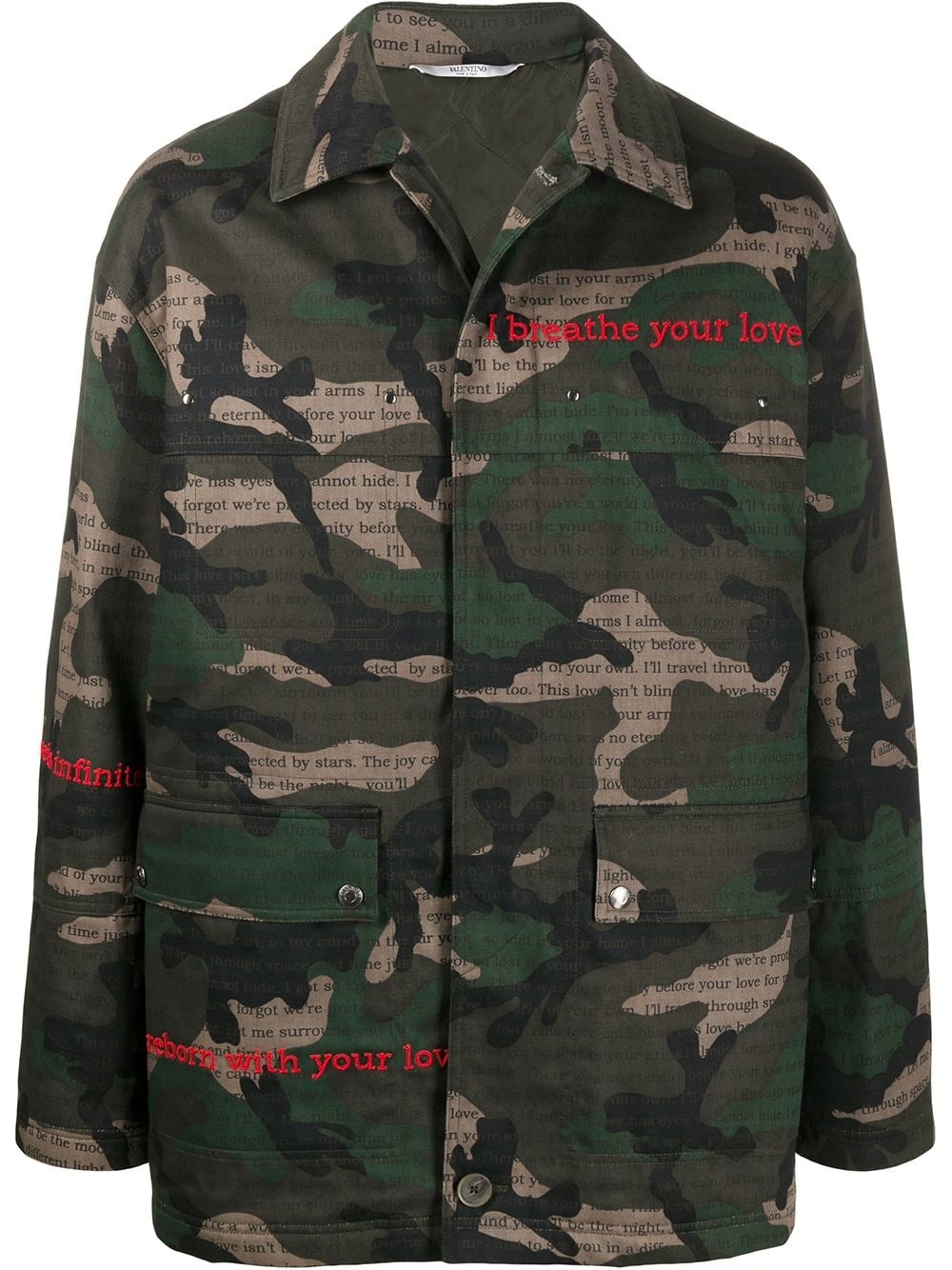 camouflage print text detail jacket - 1