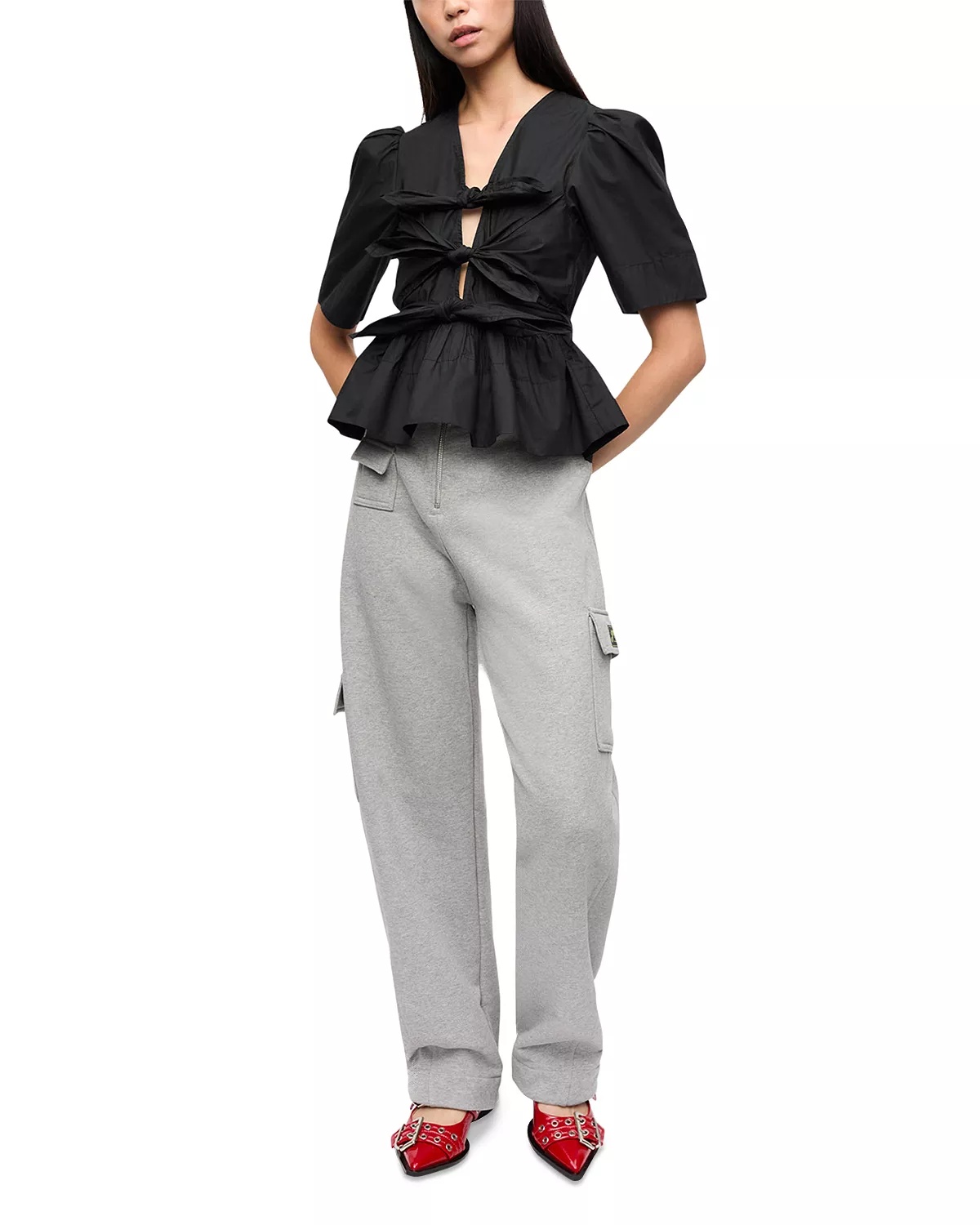 Tie Front Peplum Top - 2