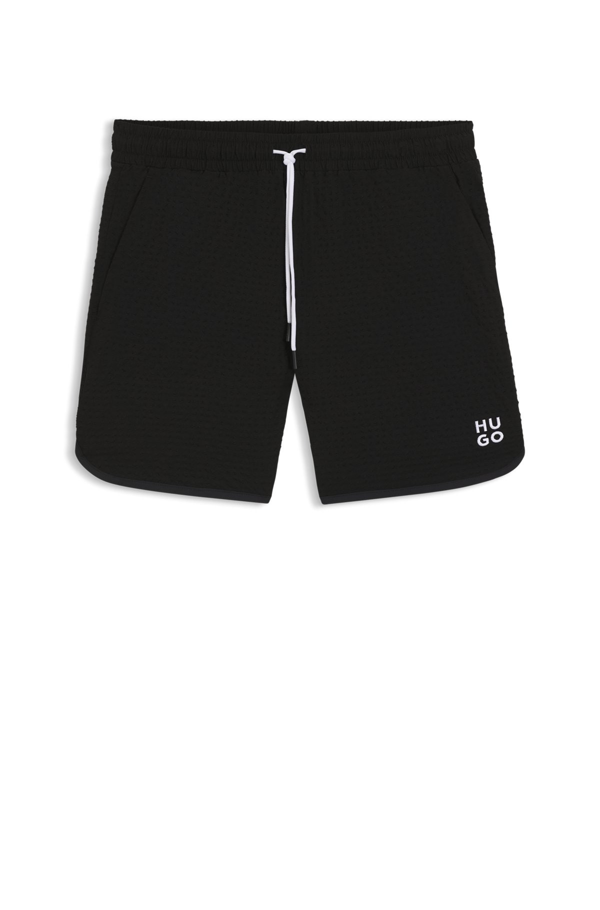 WAFFLE-STRUCTURED SWIM SHORTS WITH EMBROIDERED STACKED LOGO - 1