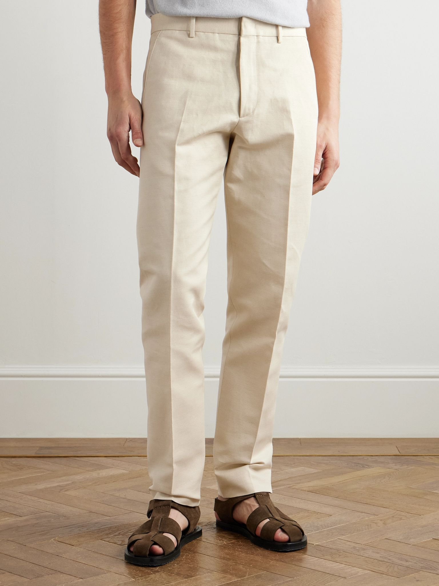 Cedric Tapered Cotton and Linen-Blend Canvas Trousers Beige - 3