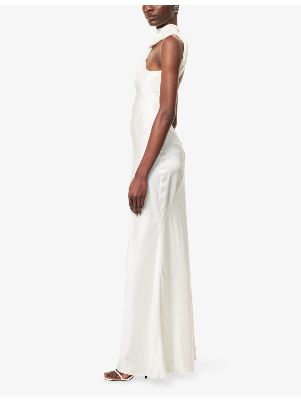 Halterneck Open-Back Satin Maxi Dress - 3