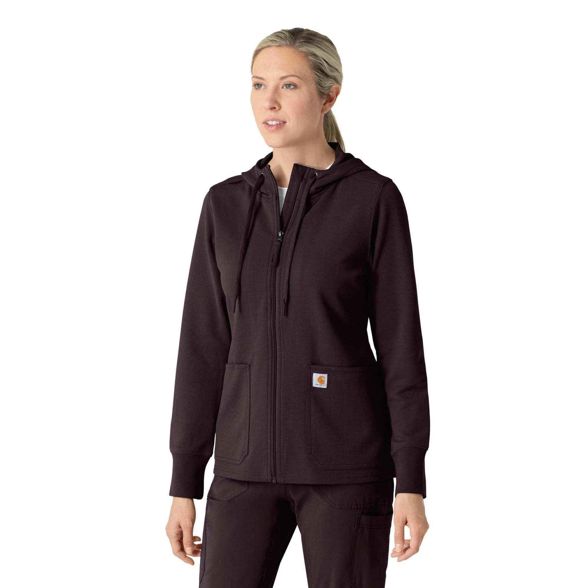 Women's Full Zip Waffle Scrub Hoodie - 1