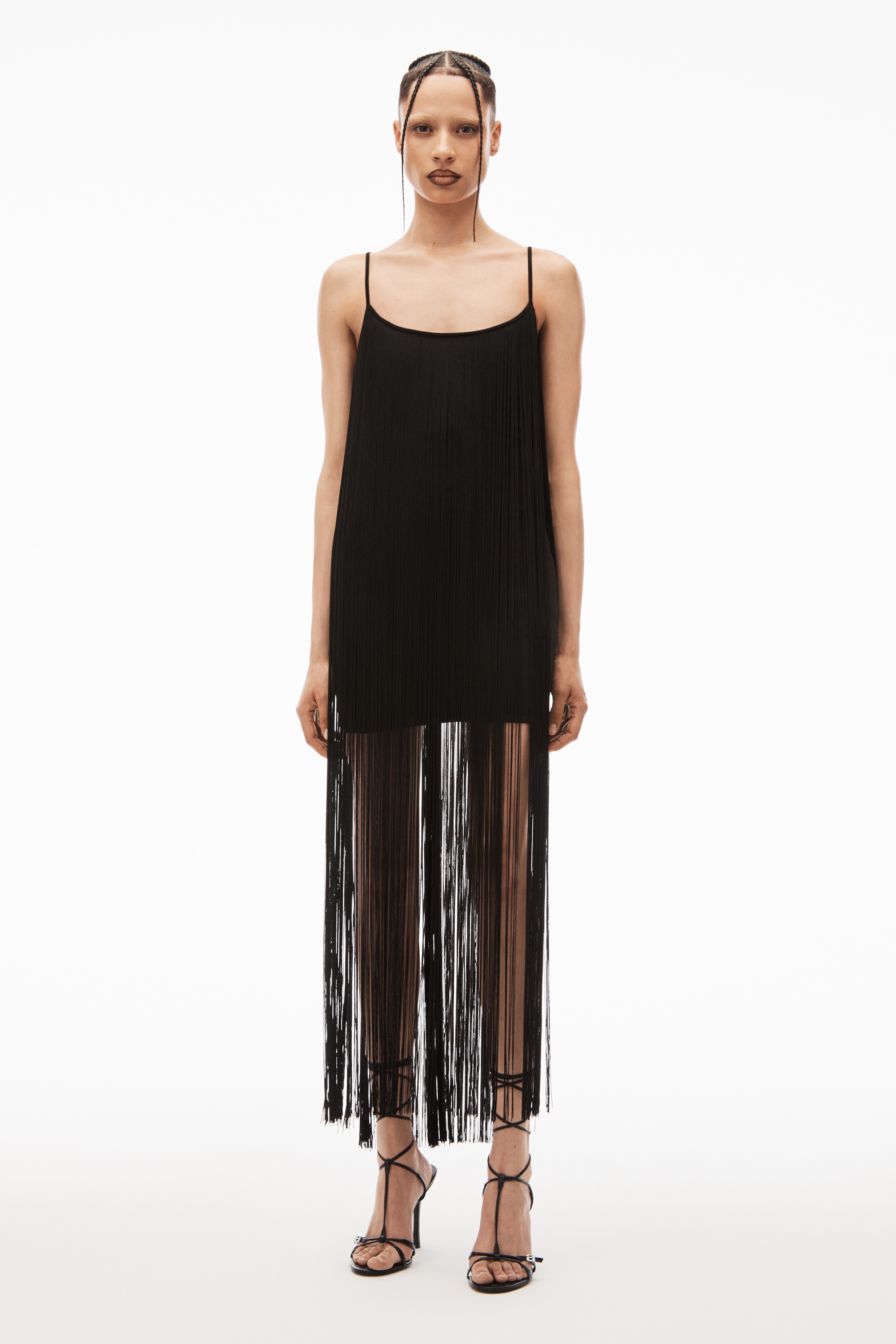 fringe tank mini dress in compact nylon - 2