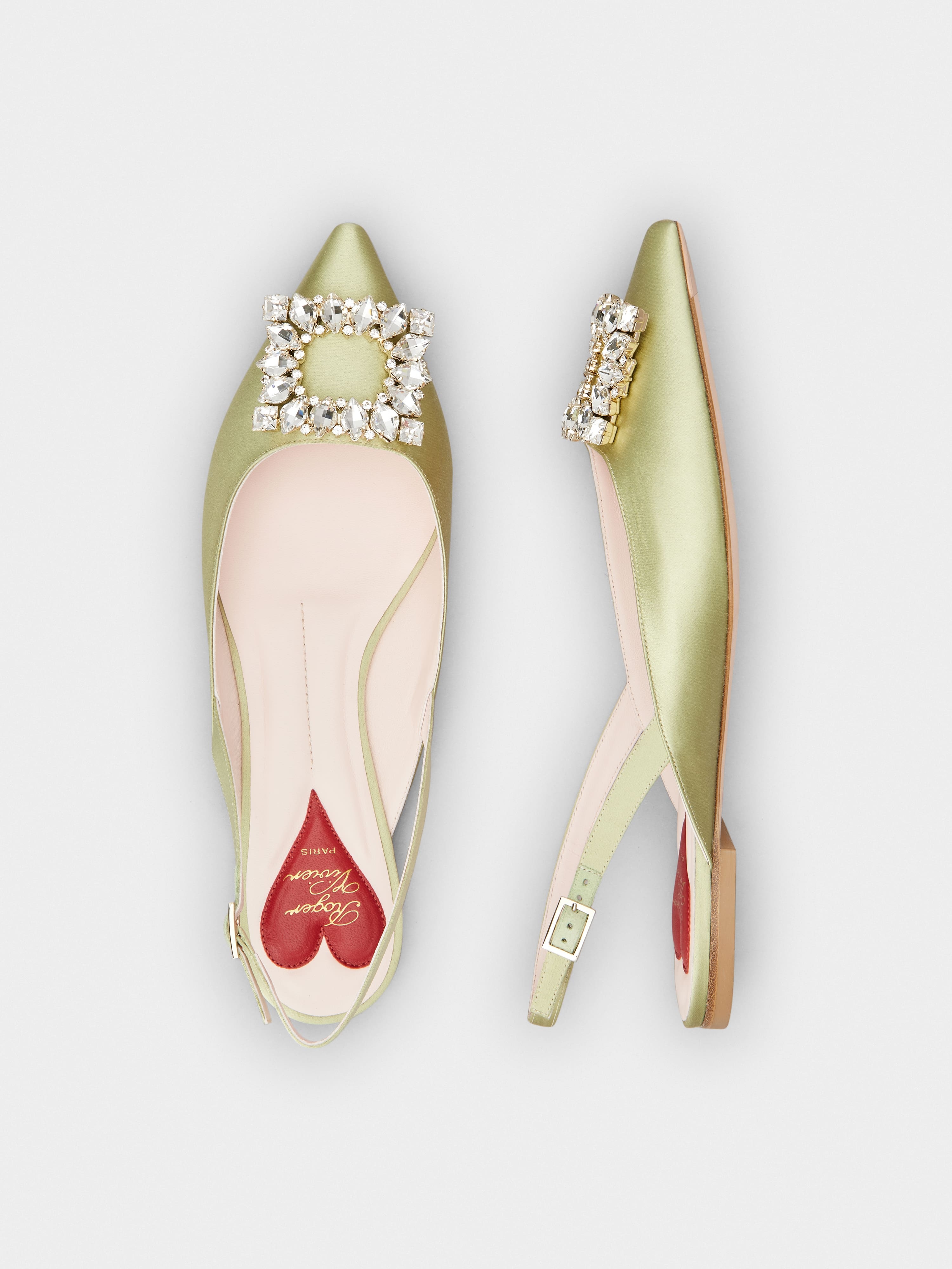 Strass Buckle Slingback Ballerinas in Satin - 4
