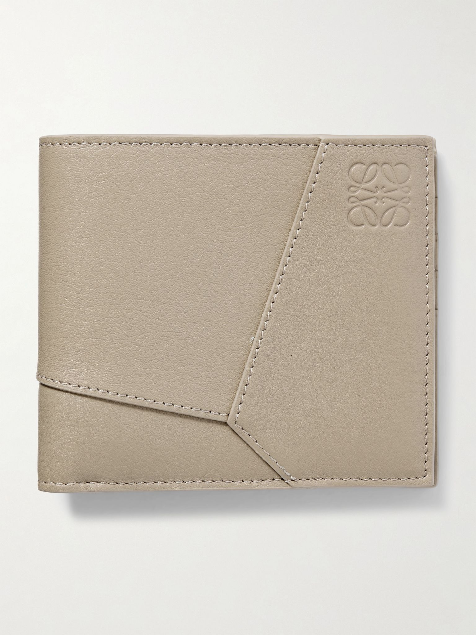 Puzzle Logo-Embossed Leather Billfold Wallet Beige - 1