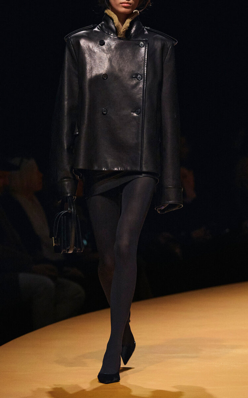 KHAITE Dean Shearling-Collar Leather Jacket black outlook