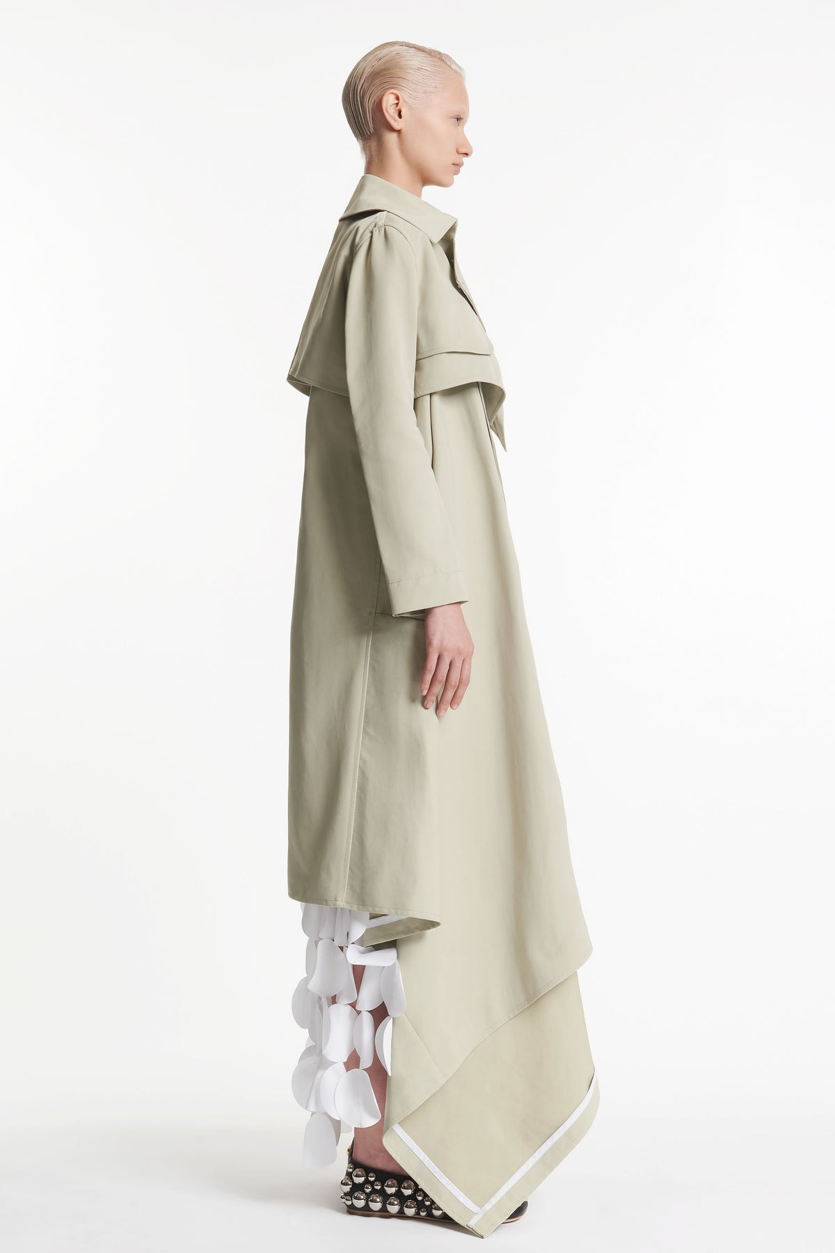 DOUBLE BREASTED COAT WITH ASYMMETRIC CUT LIGHT KHAKI - 7