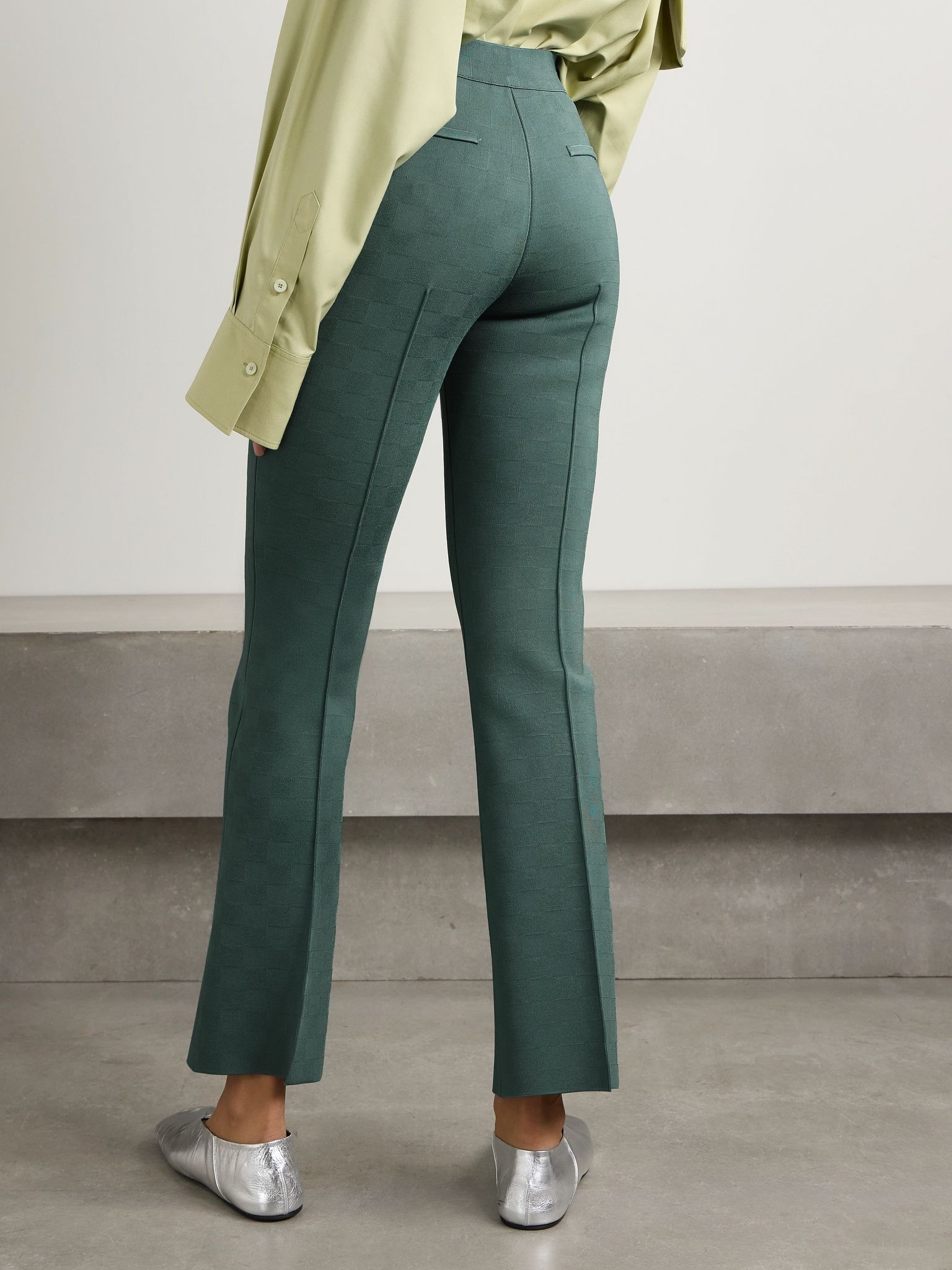 Long Kick stretch-jacquard flared pants Green - 3