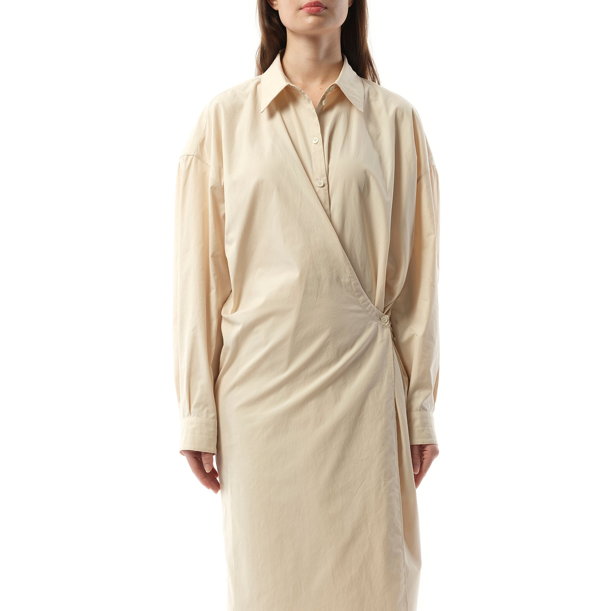 Straight Collar Twisted Dress in Light Cream - 1