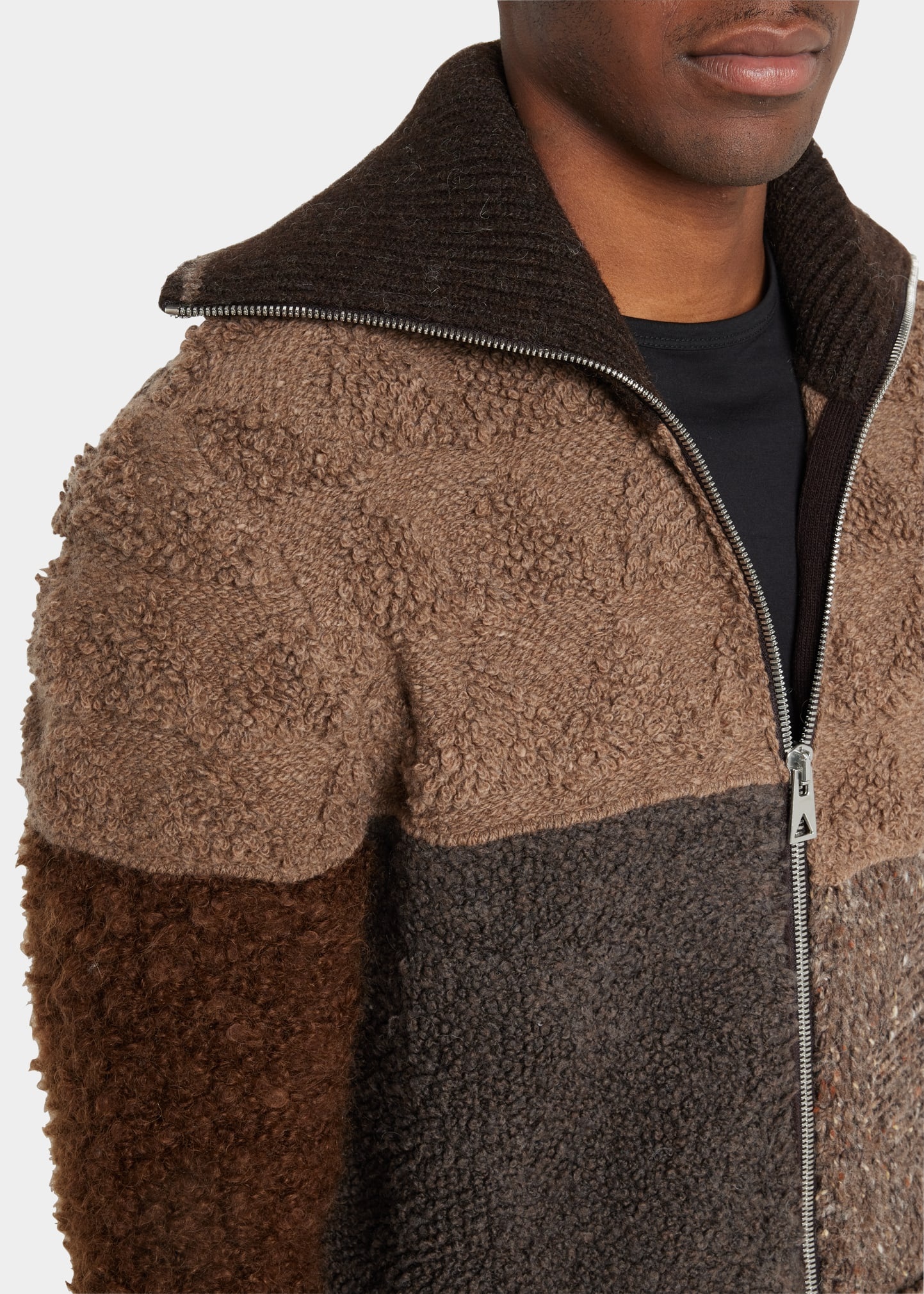 Men's Shaggy Patchwork Full-Zip Sweater - 5