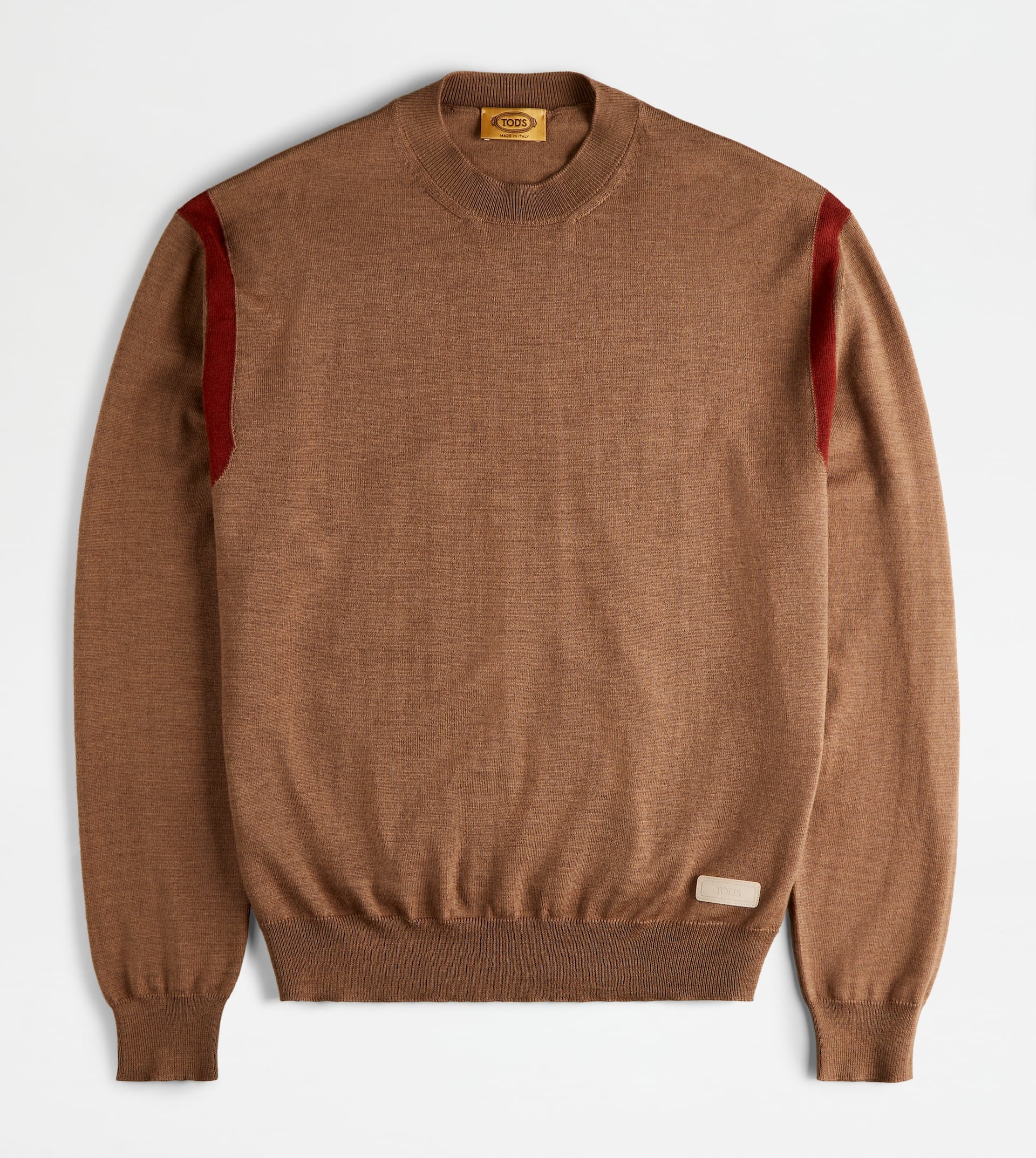 ROUND NECK JUMPER IN WOOL - BROWN, RED - 1