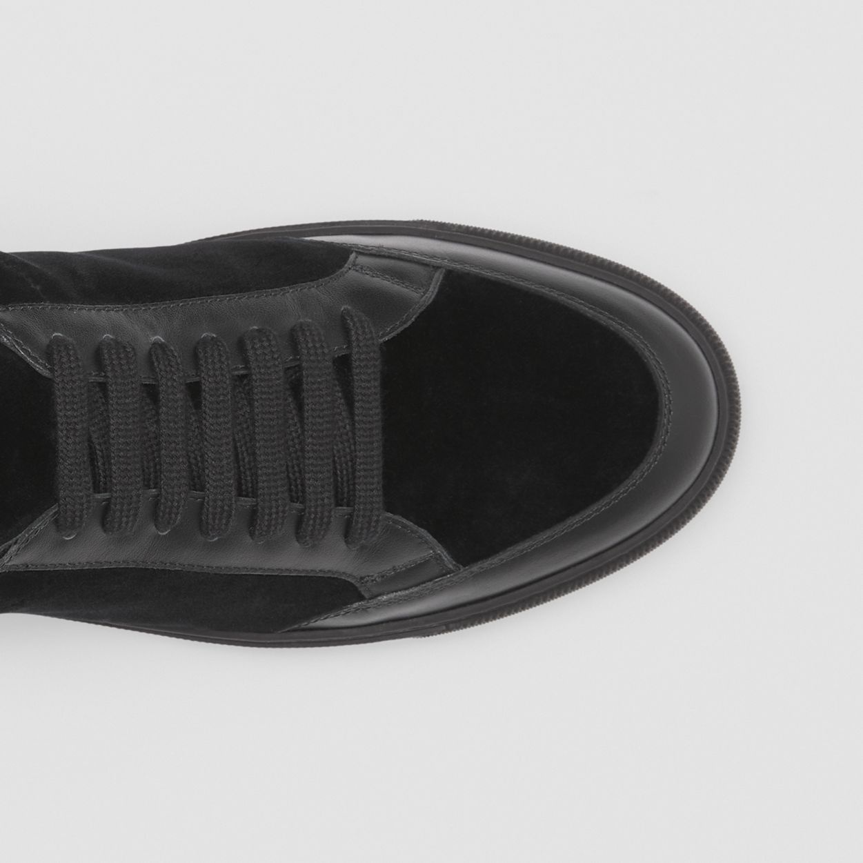 Logo Detail Velvet and Leather Sneakers - 2
