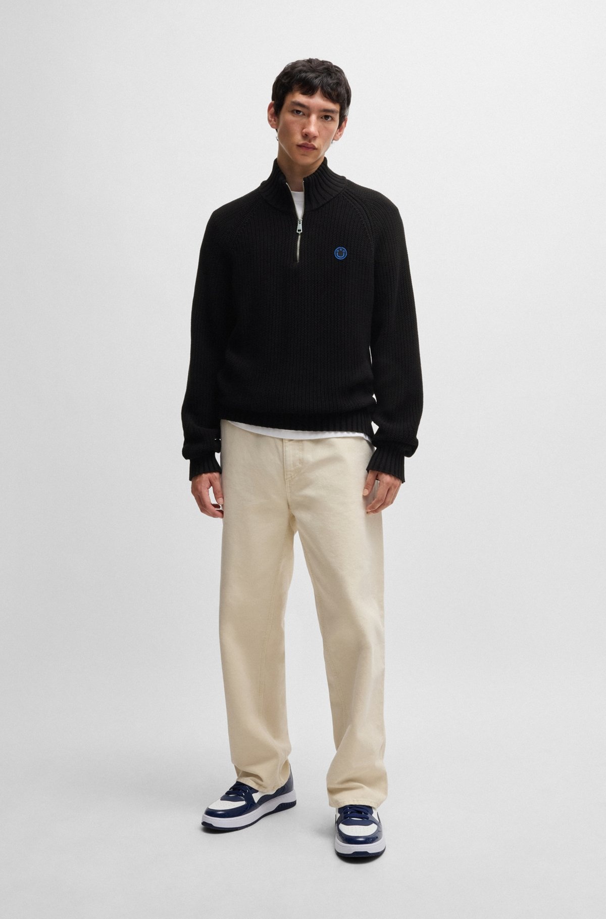 QUARTER-ZIP RELAXED-FIT SWEATER IN RIBBED-KNIT COTTON - 4