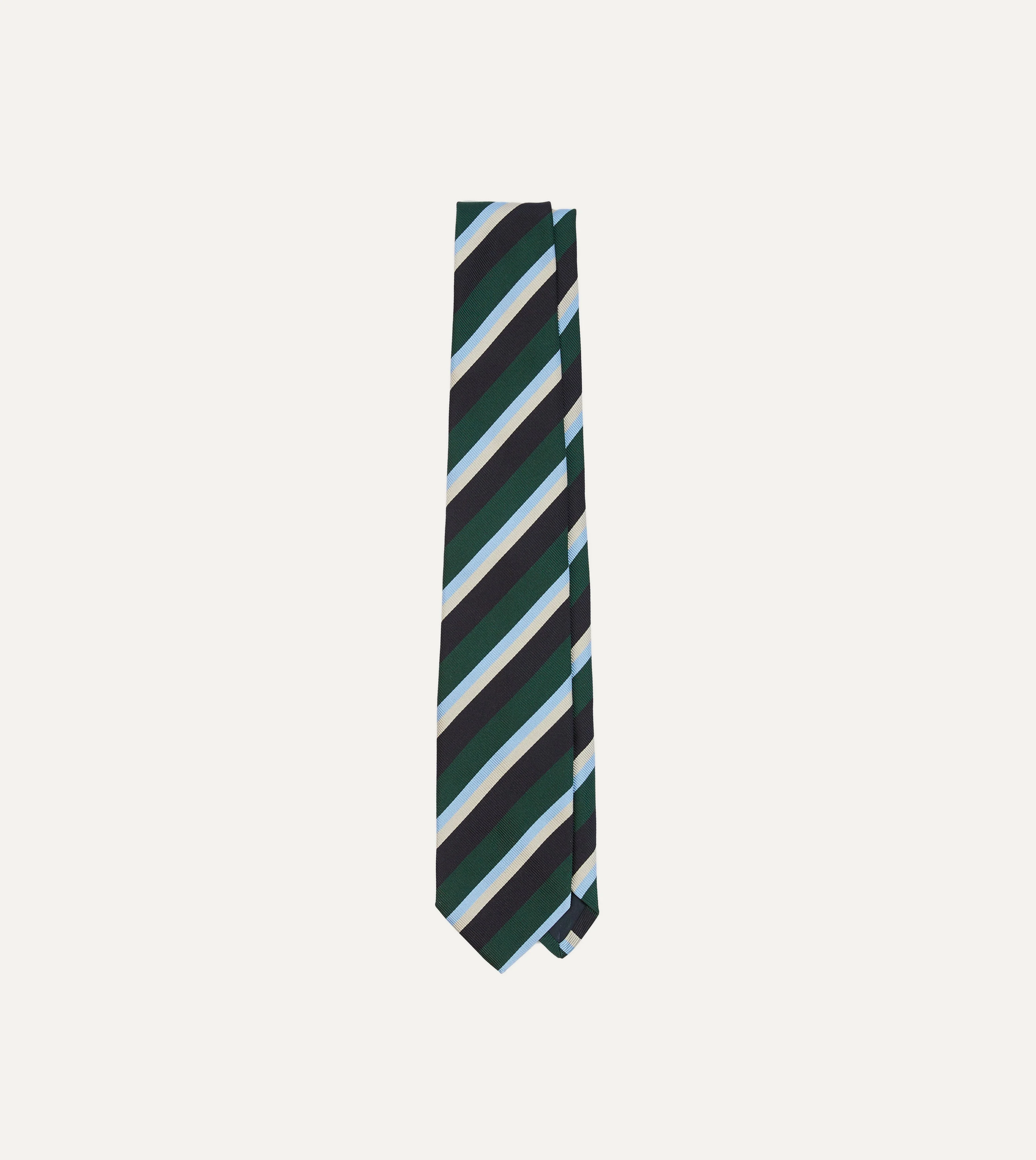 Green, Blue and White Multi Stripe Mogador Silk Tipped Tie - 1