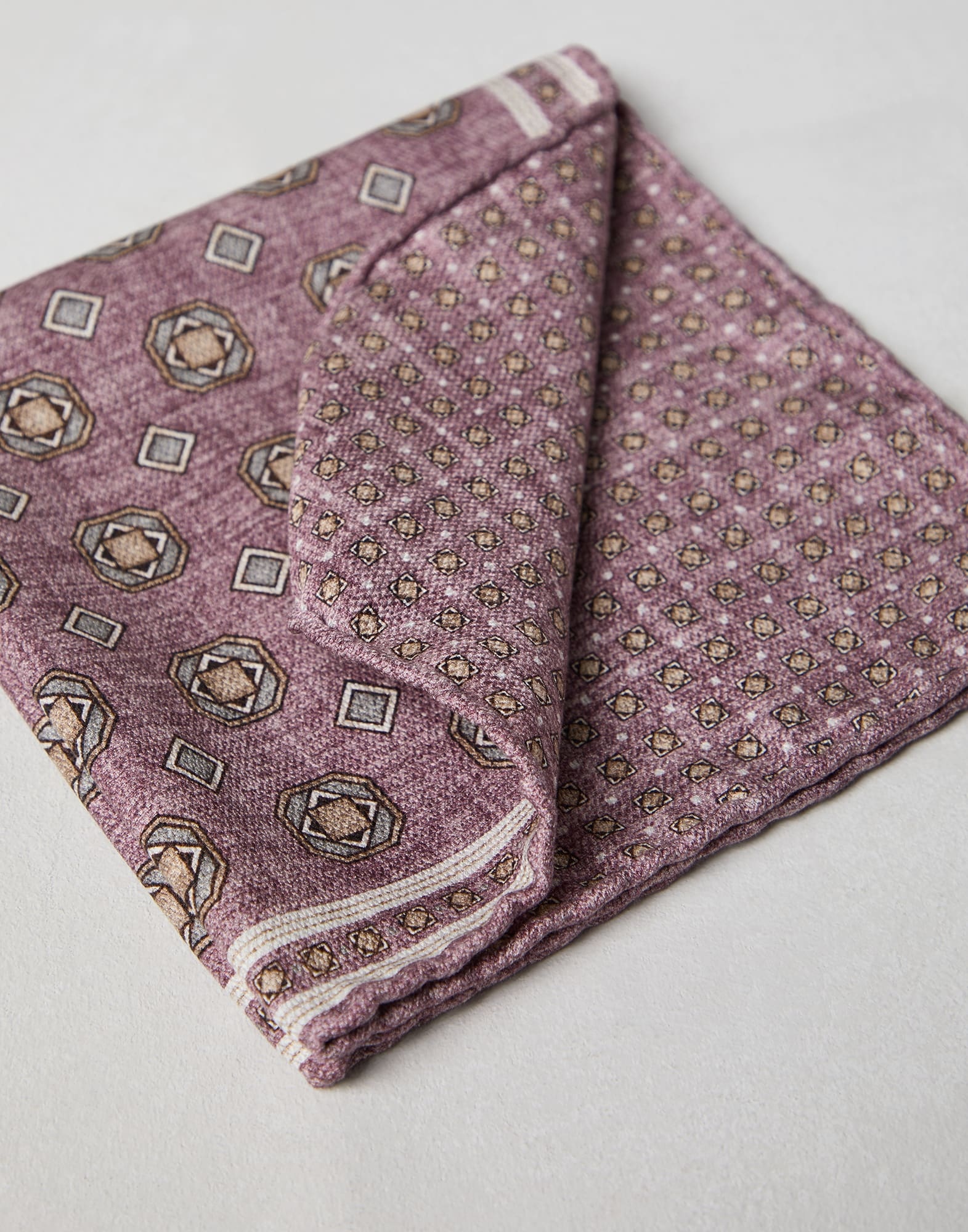 Double face silk pocket square with geometric pattern - 2
